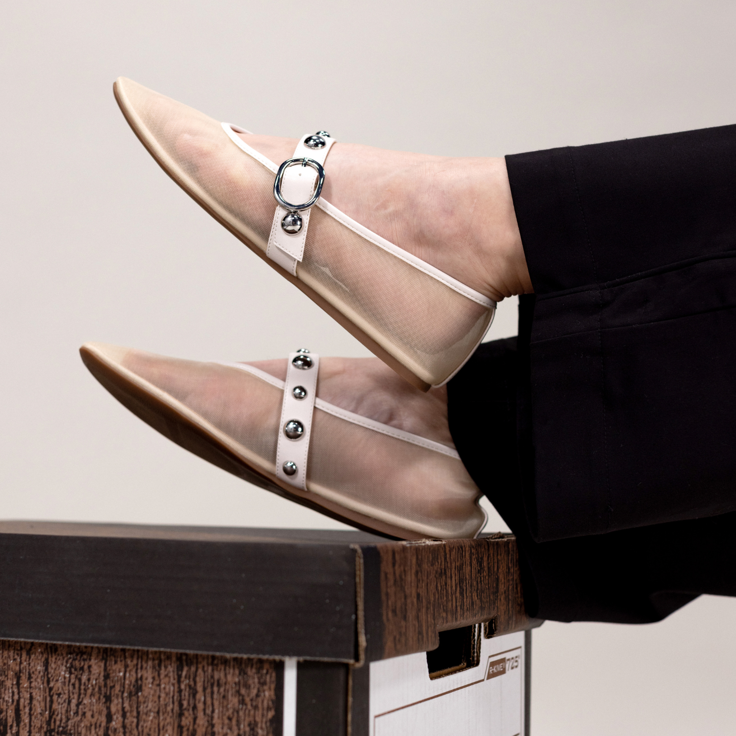 NAVEAH BALLET FLATS - Bone Mesh