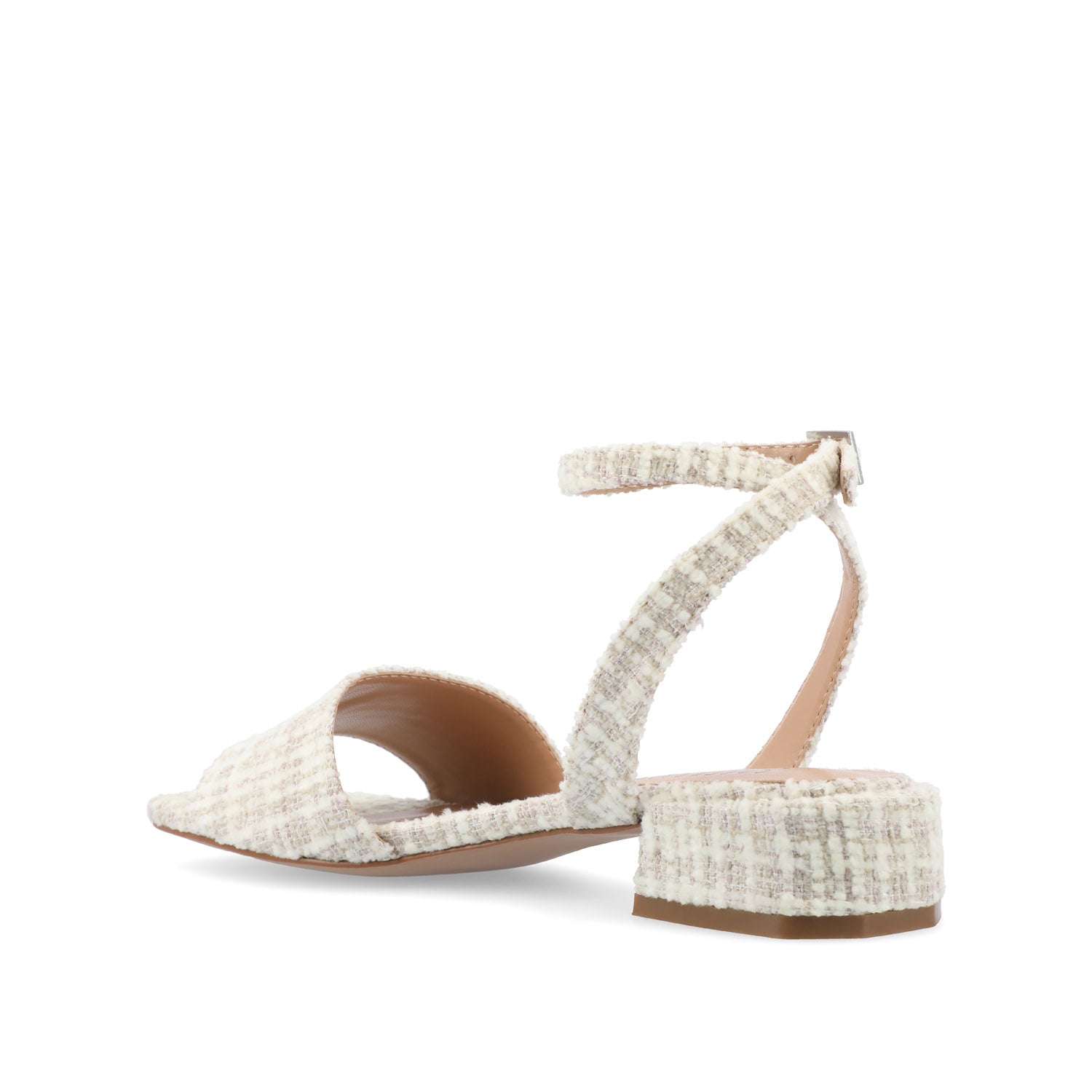 ADLEEY STRAPPY LOW BLOCK HEELS IN TWEED - Beige Tweed