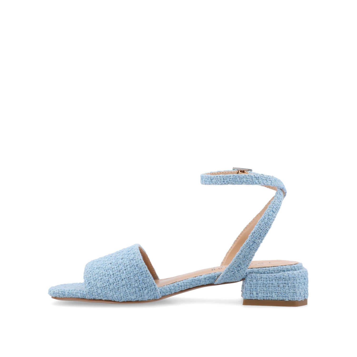 ADLEEY STRAPPY LOW BLOCK HEELS IN TWEED - Blue Tweed 2