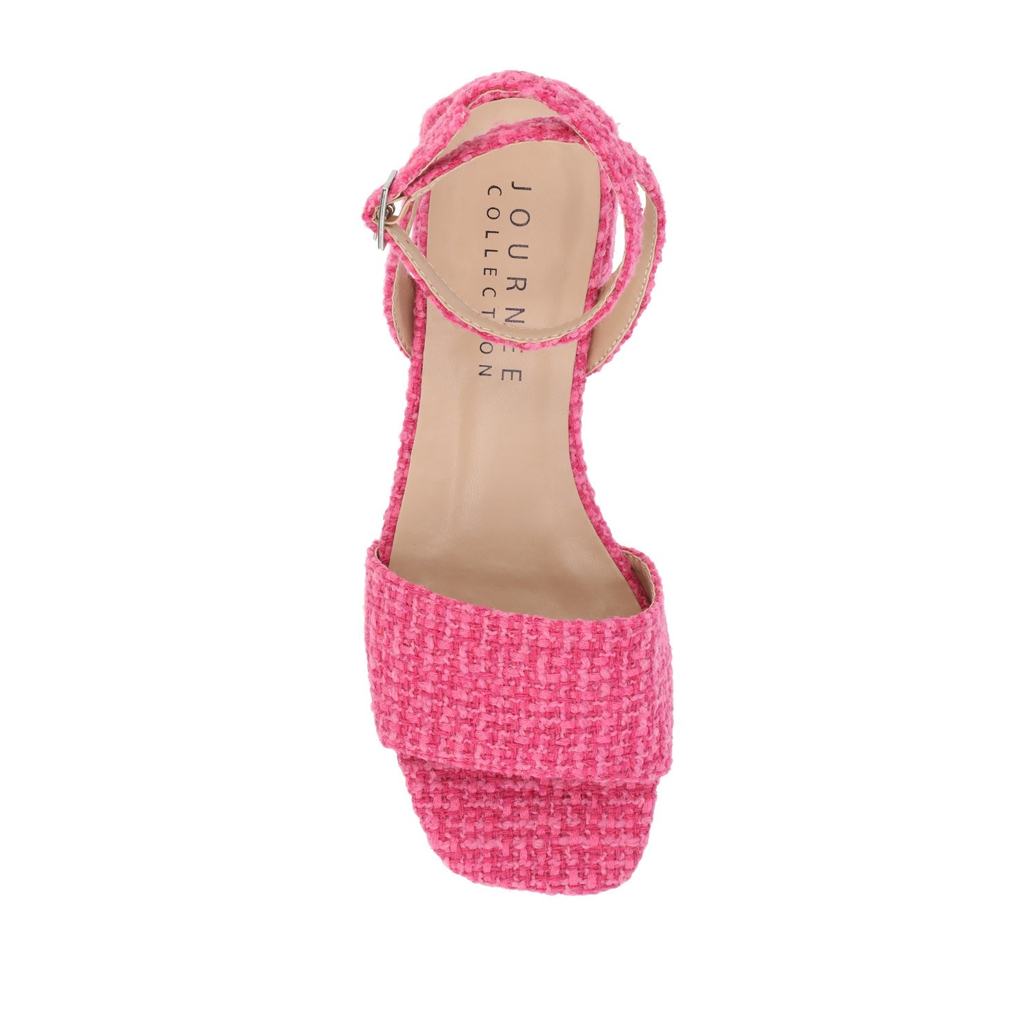 ADLEEY STRAPPY LOW BLOCK HEELS IN TWEED - Magenta Tweed