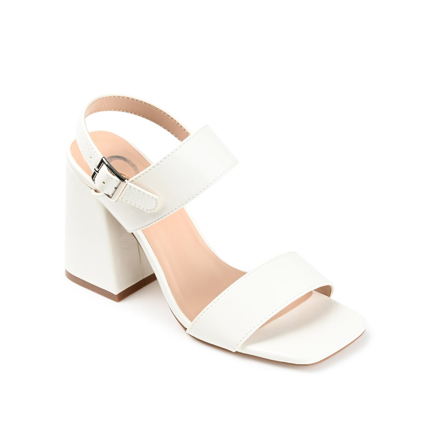 ADRAS STRAPPY BLOCK HEELS IN PATENT - White Patent