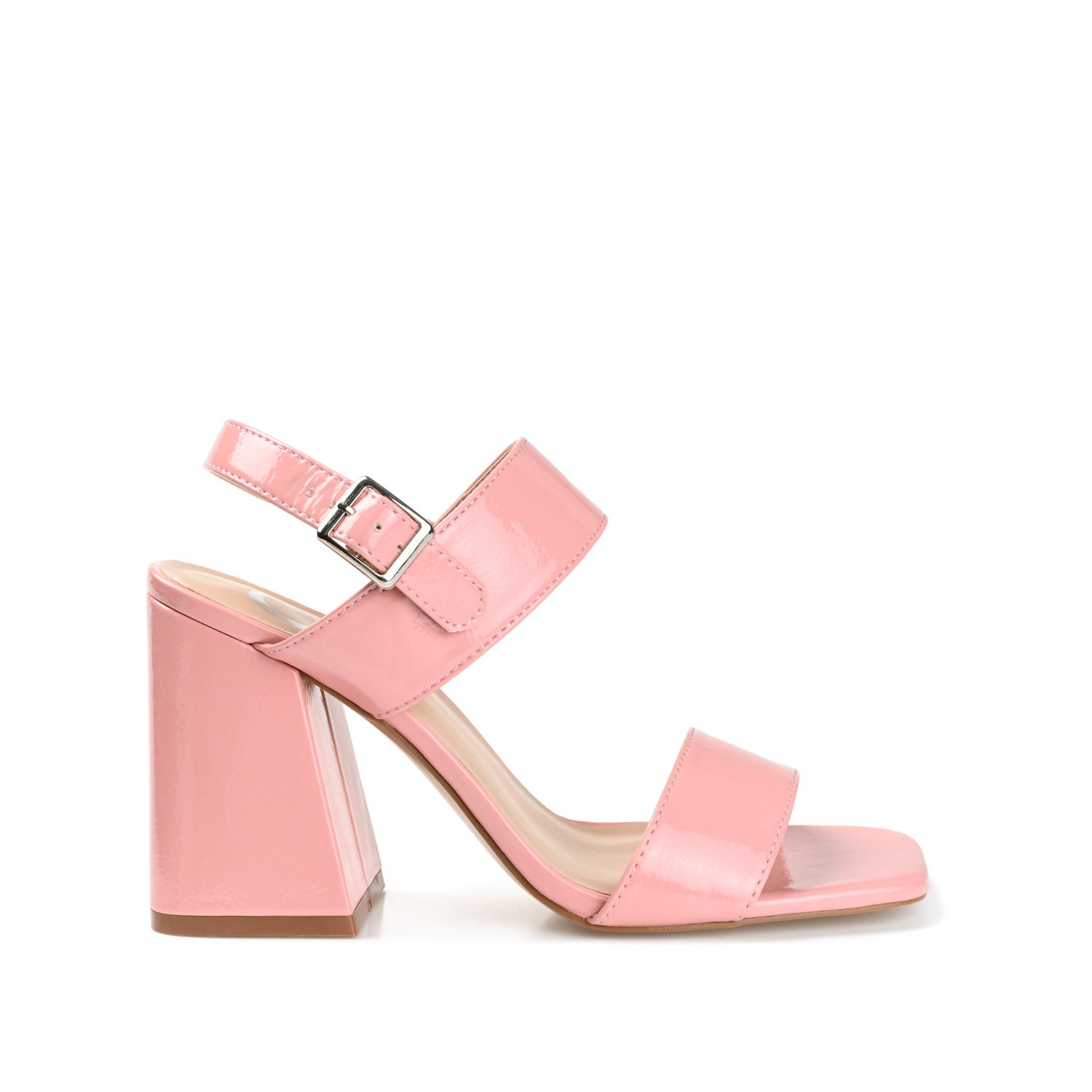 ADRAS STRAPPY BLOCK HEELS IN PATENT - Pink Patent