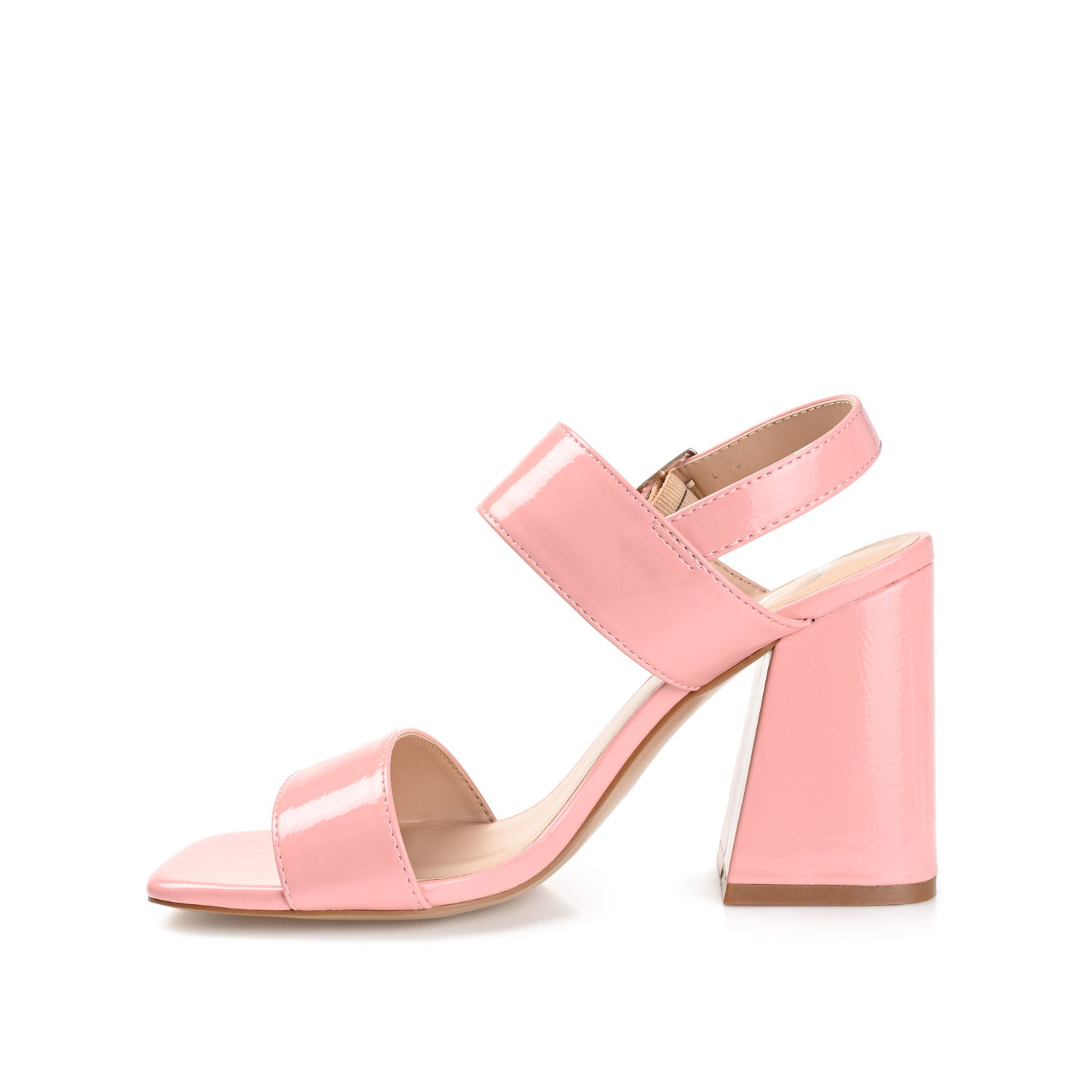 ADRAS STRAPPY BLOCK HEELS IN PATENT - Pink Patent