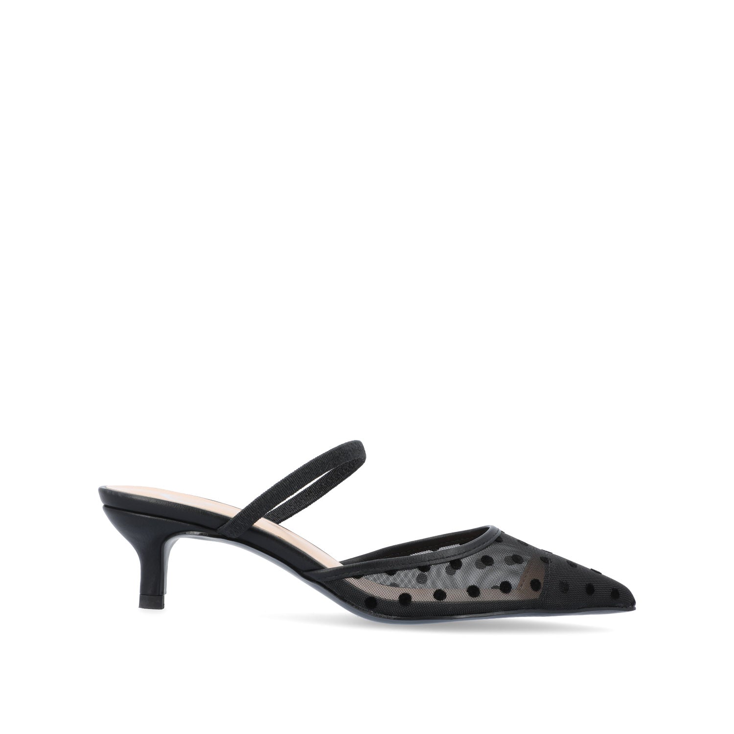 ALLANA POINTED TOE KITTEN HEELS IN MESH - Black Dot Mesh