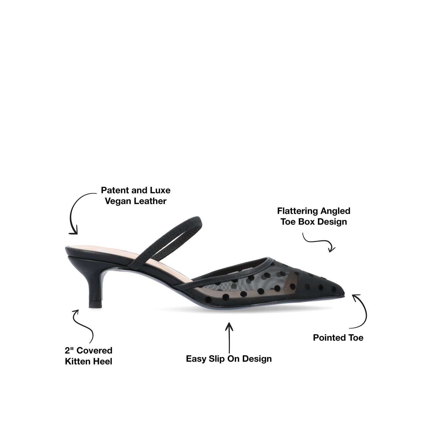 ALLANA POINTED TOE KITTEN HEELS IN MESH - Black Dot Mesh