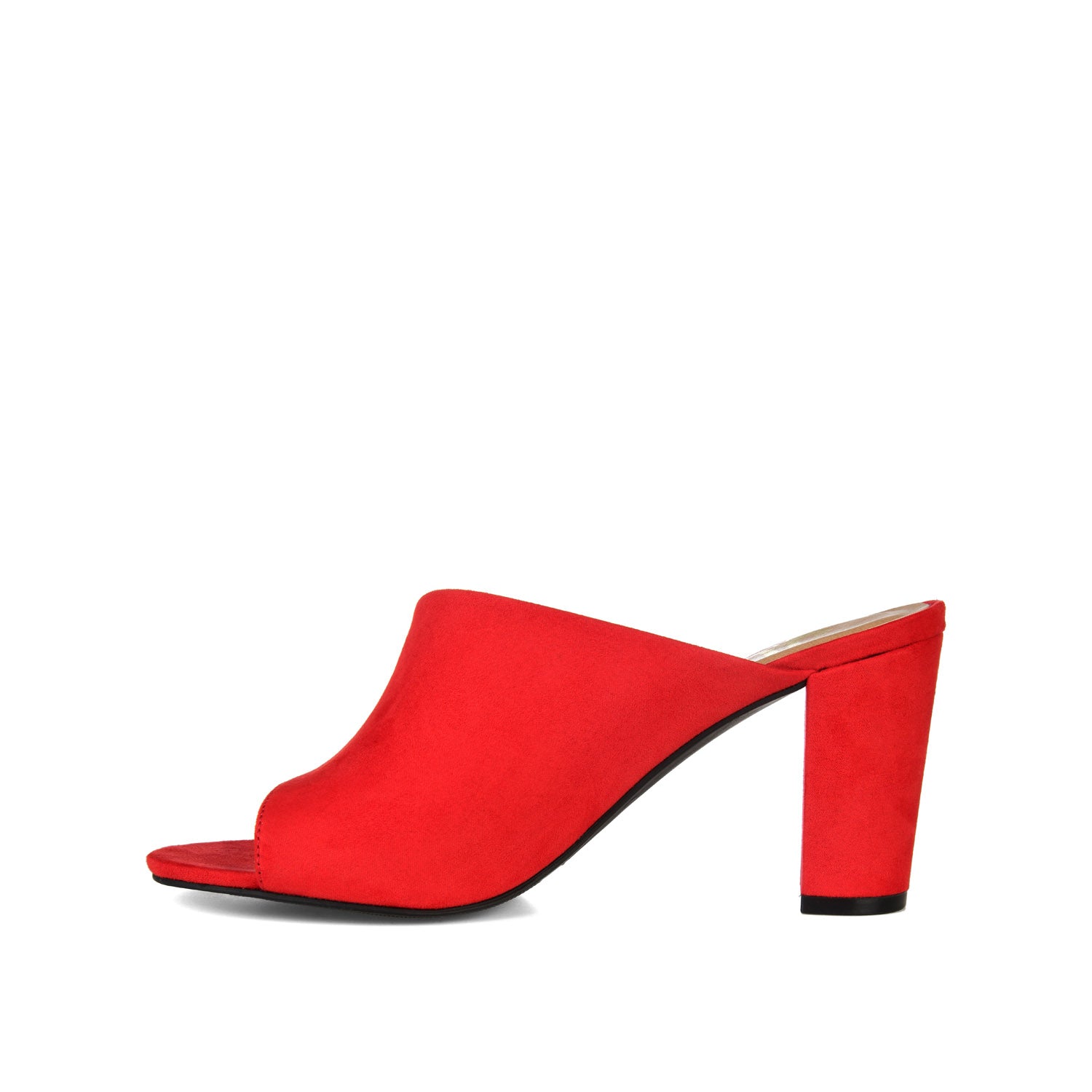 ALLEA BLOCK HEELED MULES IN WIDE - Red Faux Suede