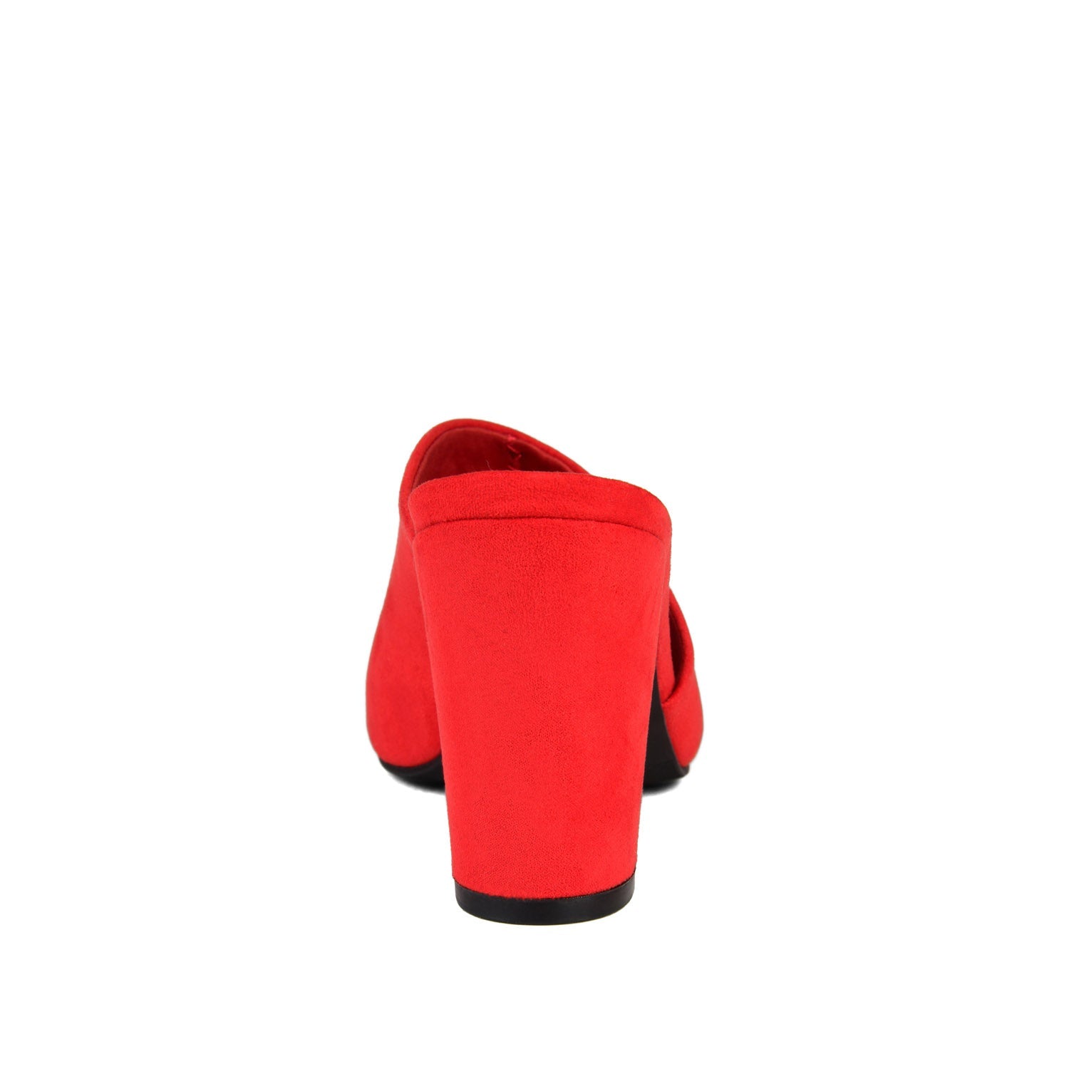 ALLEA BLOCK HEELED MULES IN WIDE - Red Faux Suede