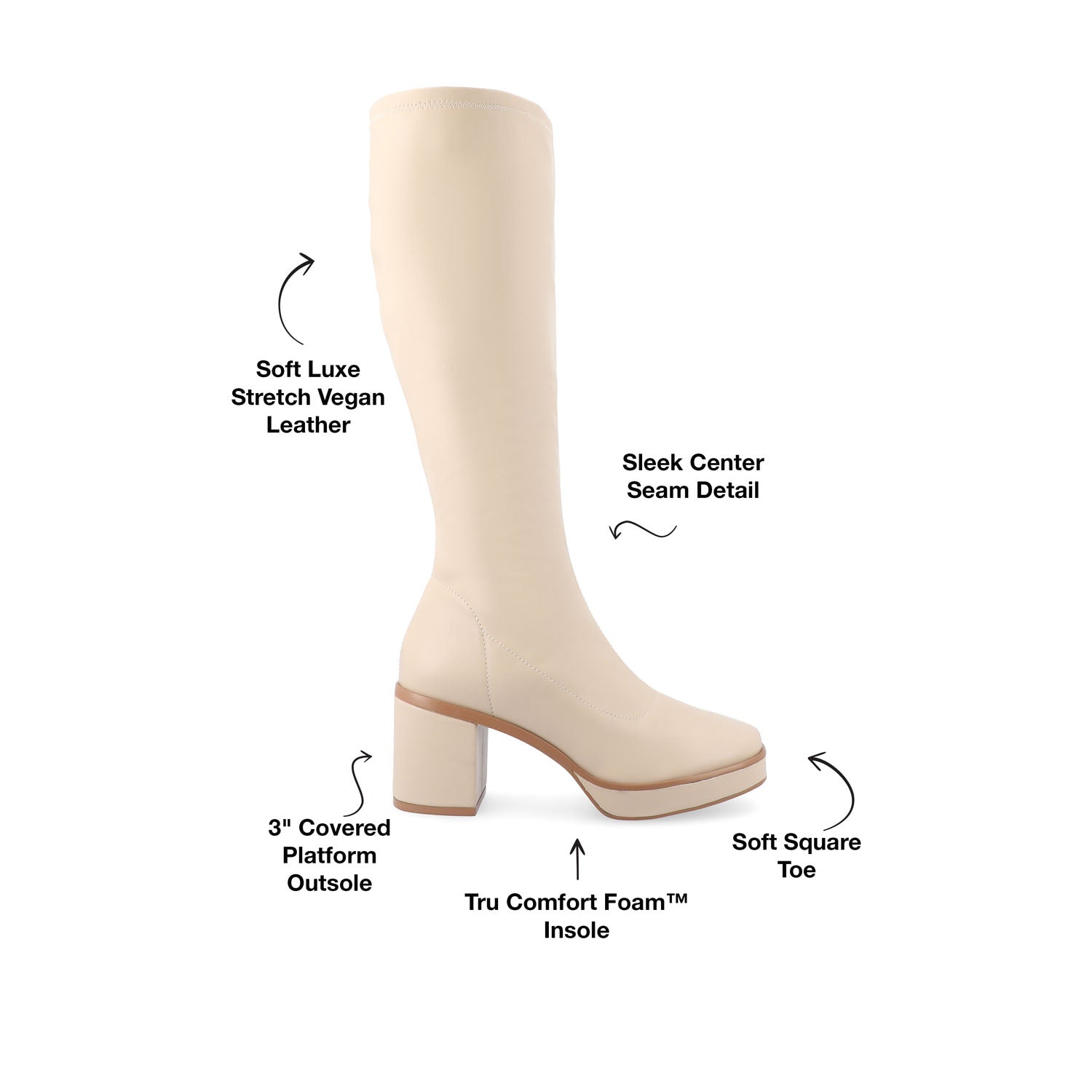 ALONDRA KNEE HIGH BOOTS IN VEGAN LEATHER - Cream