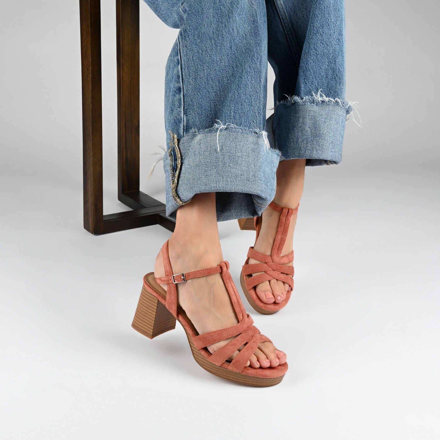 ALYCE HEELED SANDALS IN FAUX SUEDE - Brick