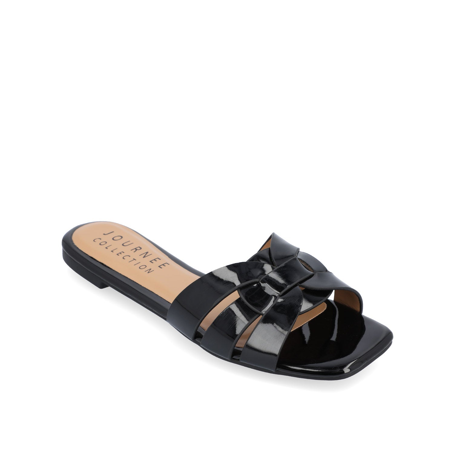 ARRINA BASIC PATENT SLIDE SANDALS IN WIDE - Black Patent