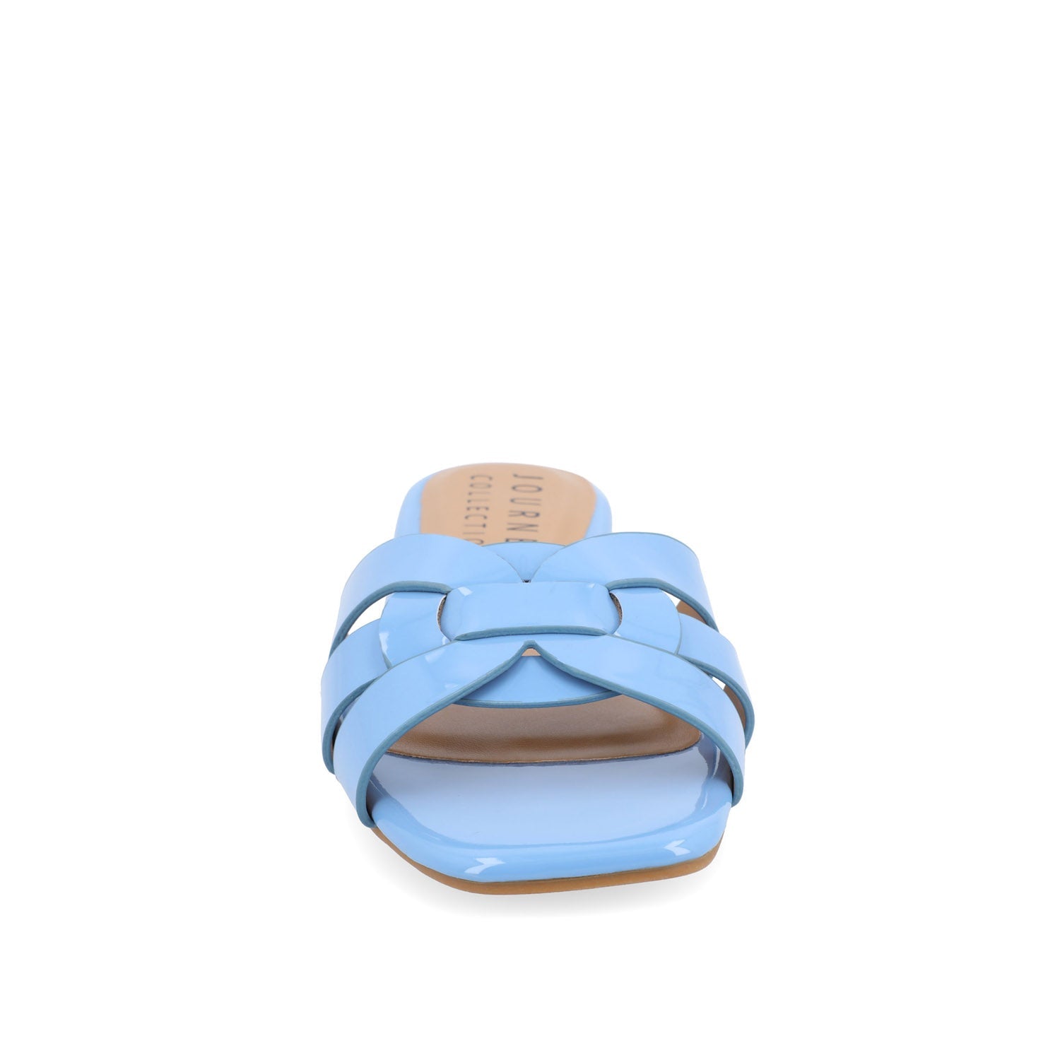 ARRINA SLIDE SANDALS IN STATEMENT PATENT - Blue Patent
