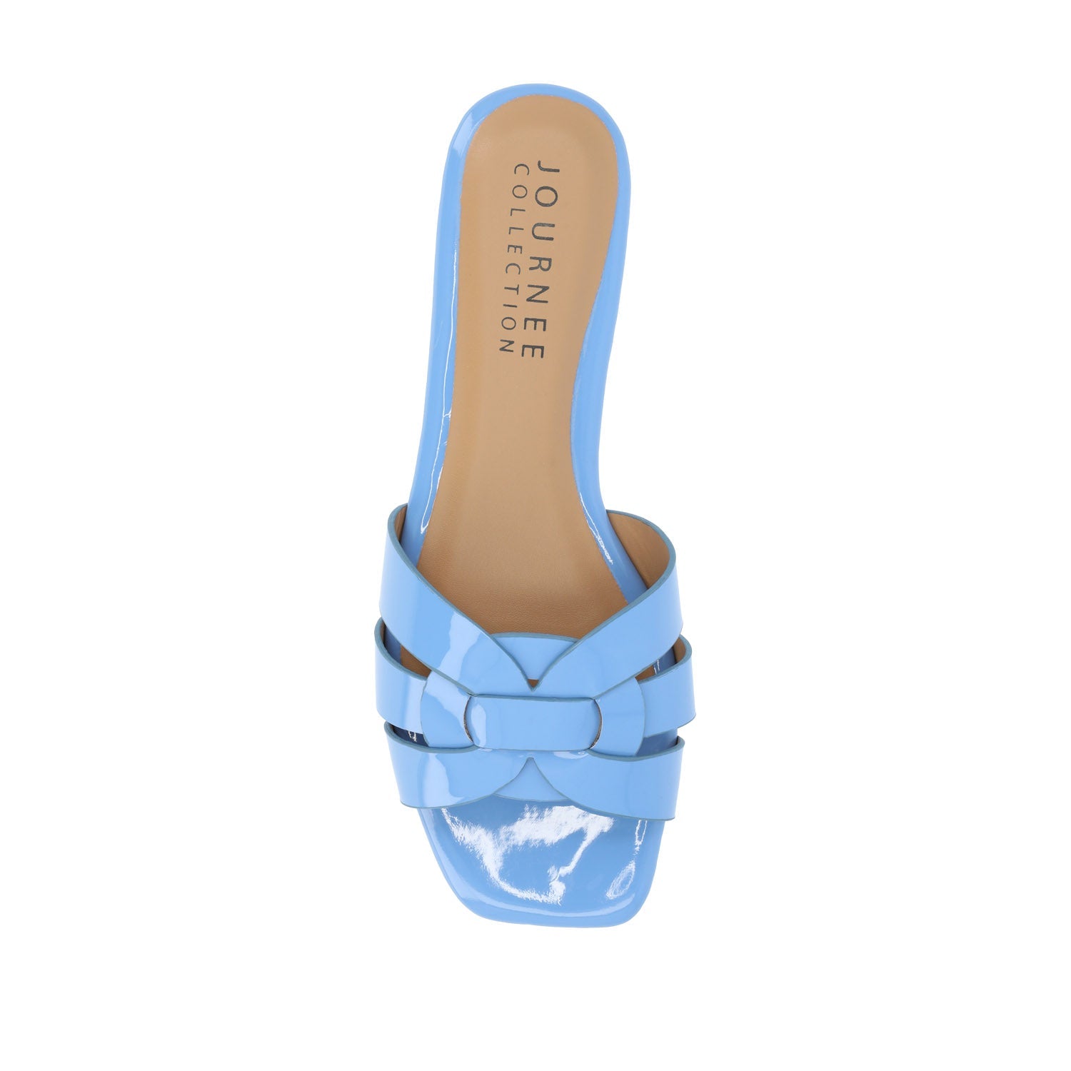 ARRINA SLIDE SANDALS IN STATEMENT PATENT - Blue Patent