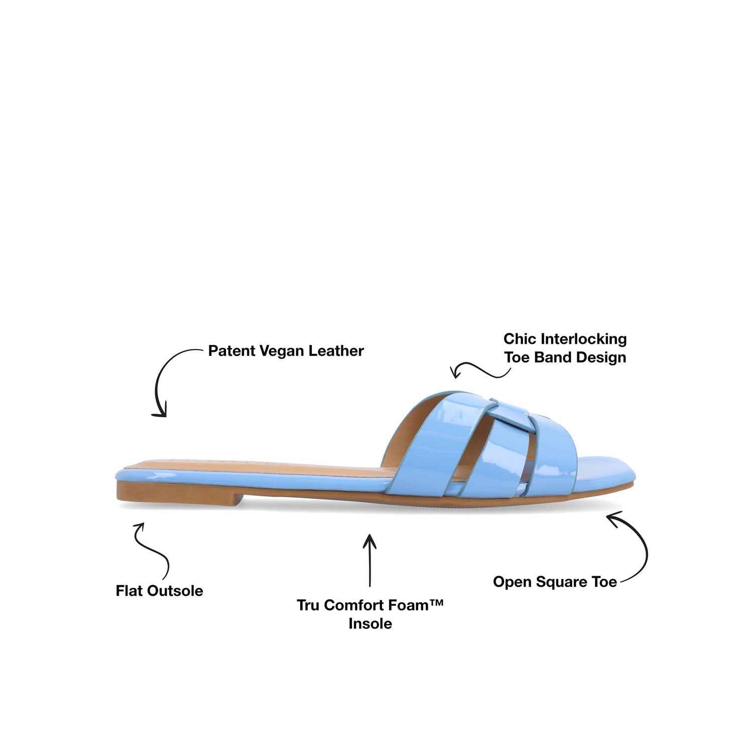 ARRINA STATEMENT PATENT SLIDE SANDALS IN WIDE - Blue Patent
