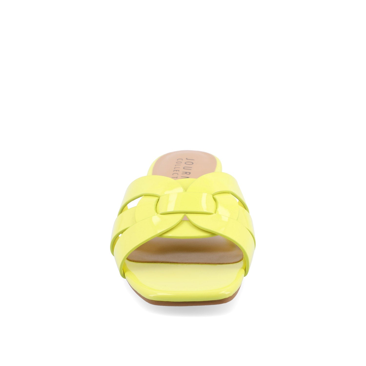 ARRINA STATEMENT PATENT SLIDE SANDALS IN WIDE - Yellow Patent