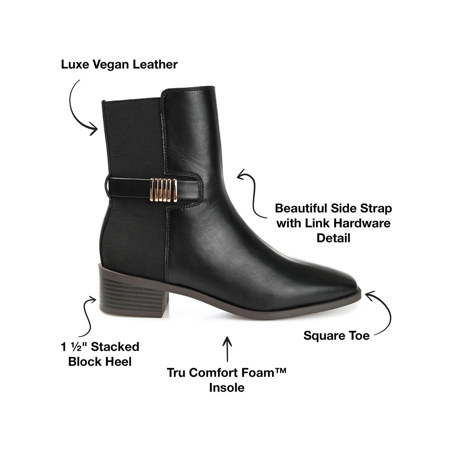 AUBRIE SQUARE TOE BOOTIES IN VEGAN LEATHER - Black