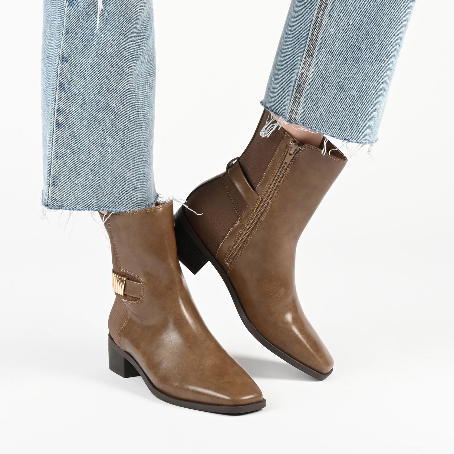 AUBRIE SQUARE TOE BOOTIES IN VEGAN LEATHER