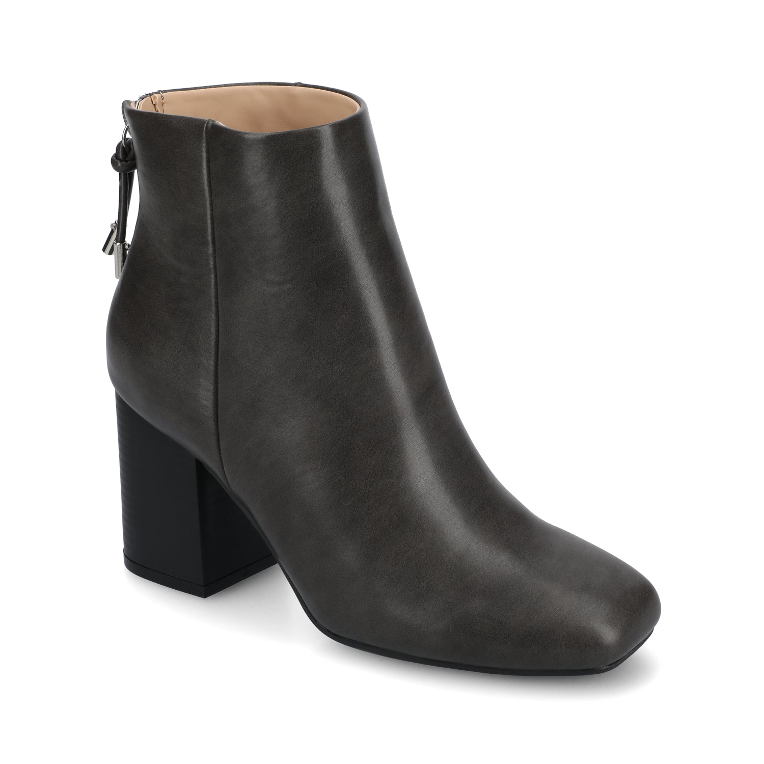 AUDRINA BLOCK HEELED BOOTIES IN VEGAN LEATHER - Charcoal PU