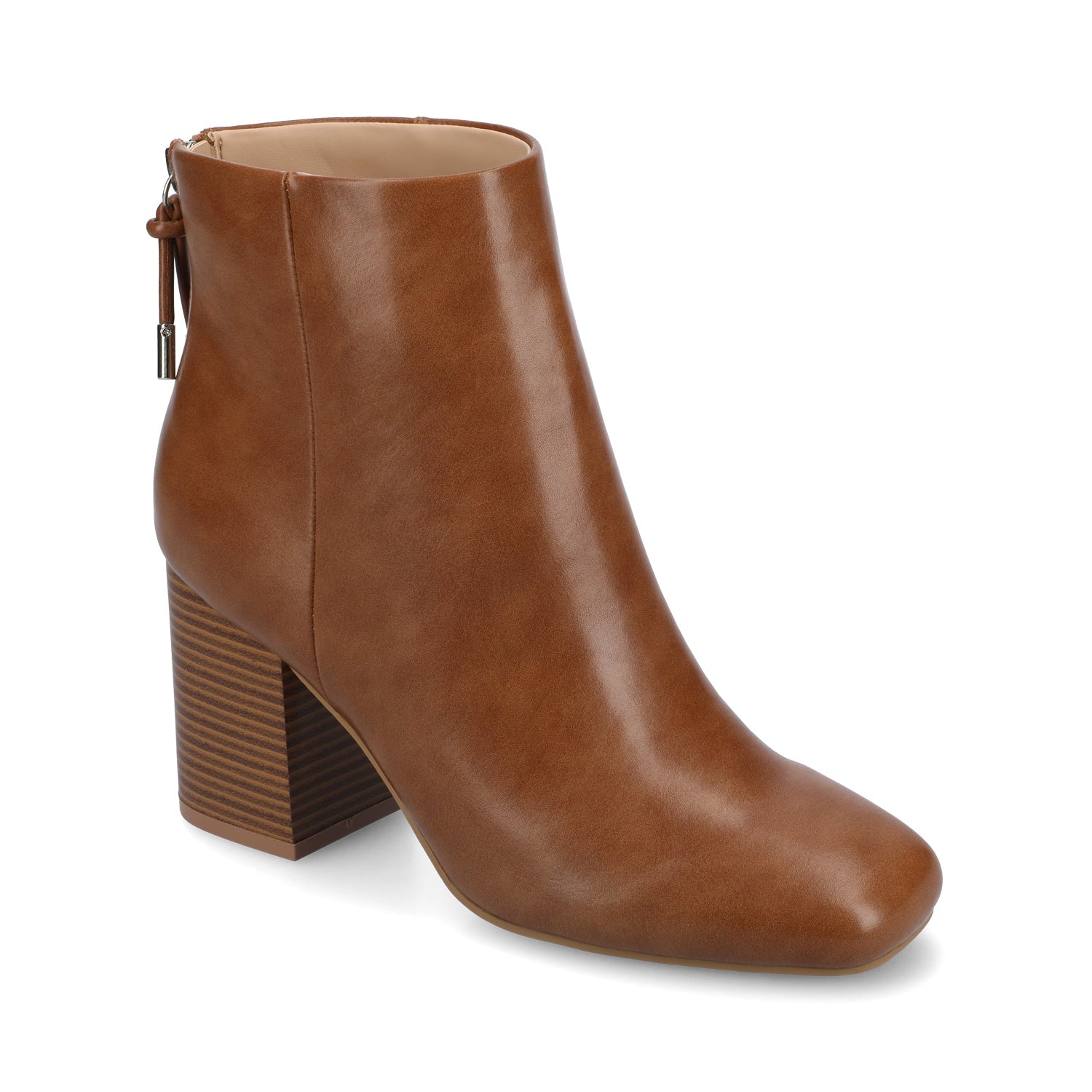AUDRINA BLOCK HEELED BOOTIES IN VEGAN LEATHER - Cognac PU