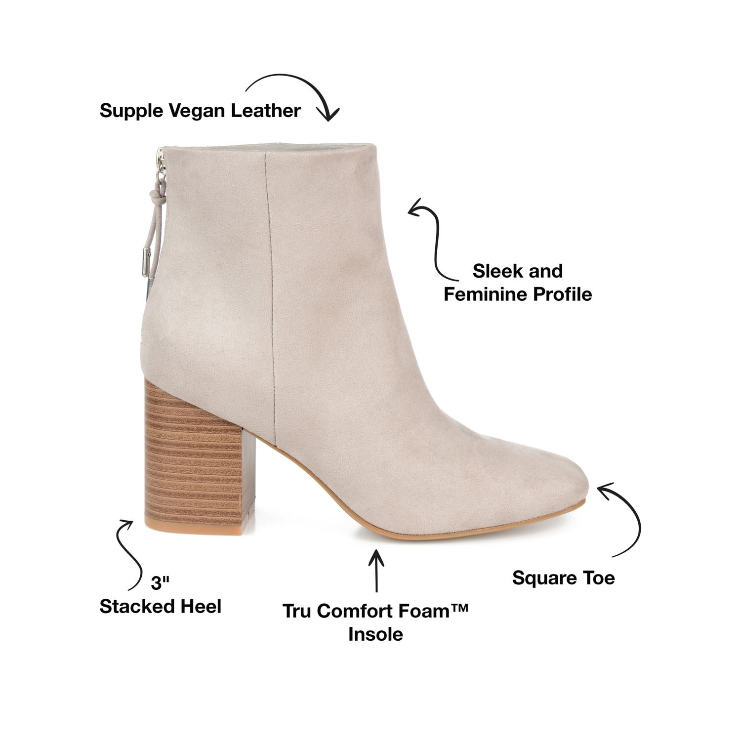 AUDRINA BLOCK HEELED BOOTIES IN VEGAN LEATHER