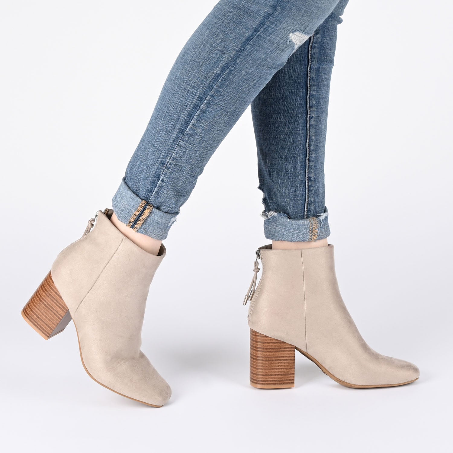 AUDRINA BLOCK HEELED BOOTIES IN VEGAN LEATHER