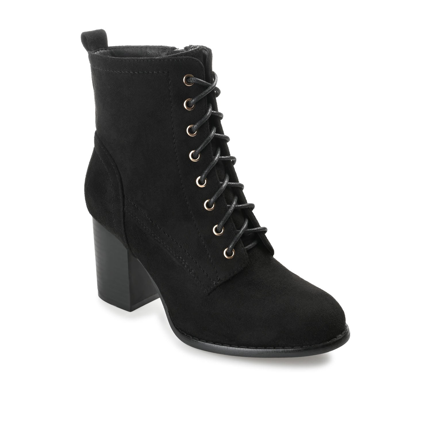 BAYLOR LACE-UP BOOTIES IN WIDE - Black Faux Suede