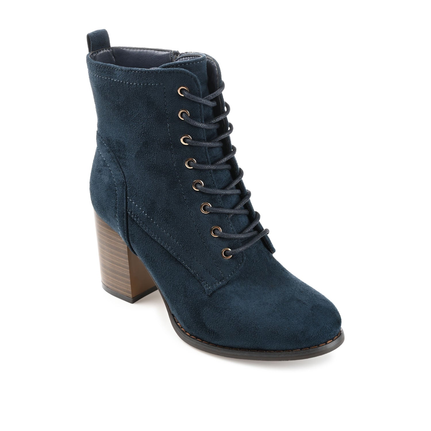 BAYLOR LACE-UP BOOTIES IN FAUX SUEDE - Navy Faux Suede
