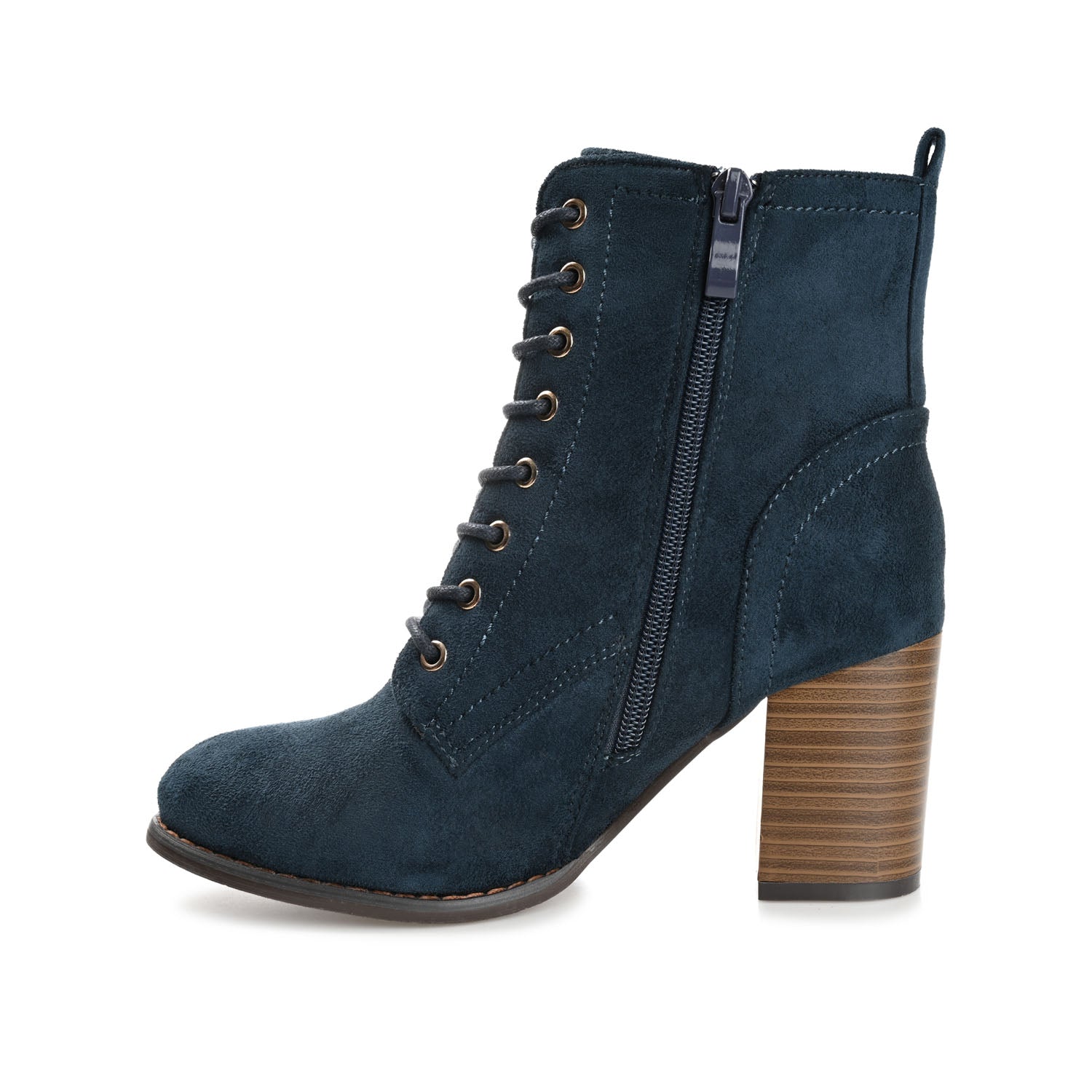 BAYLOR LACE-UP BOOTIES IN FAUX SUEDE - Navy Faux Suede
