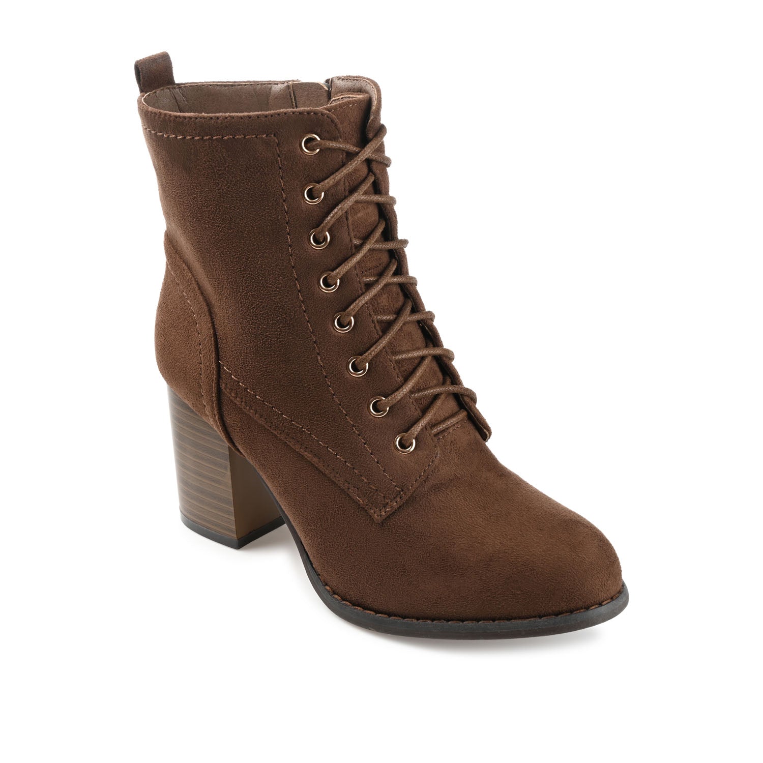 BAYLOR LACE-UP BOOTIES IN WIDE - Brown Faux Suede