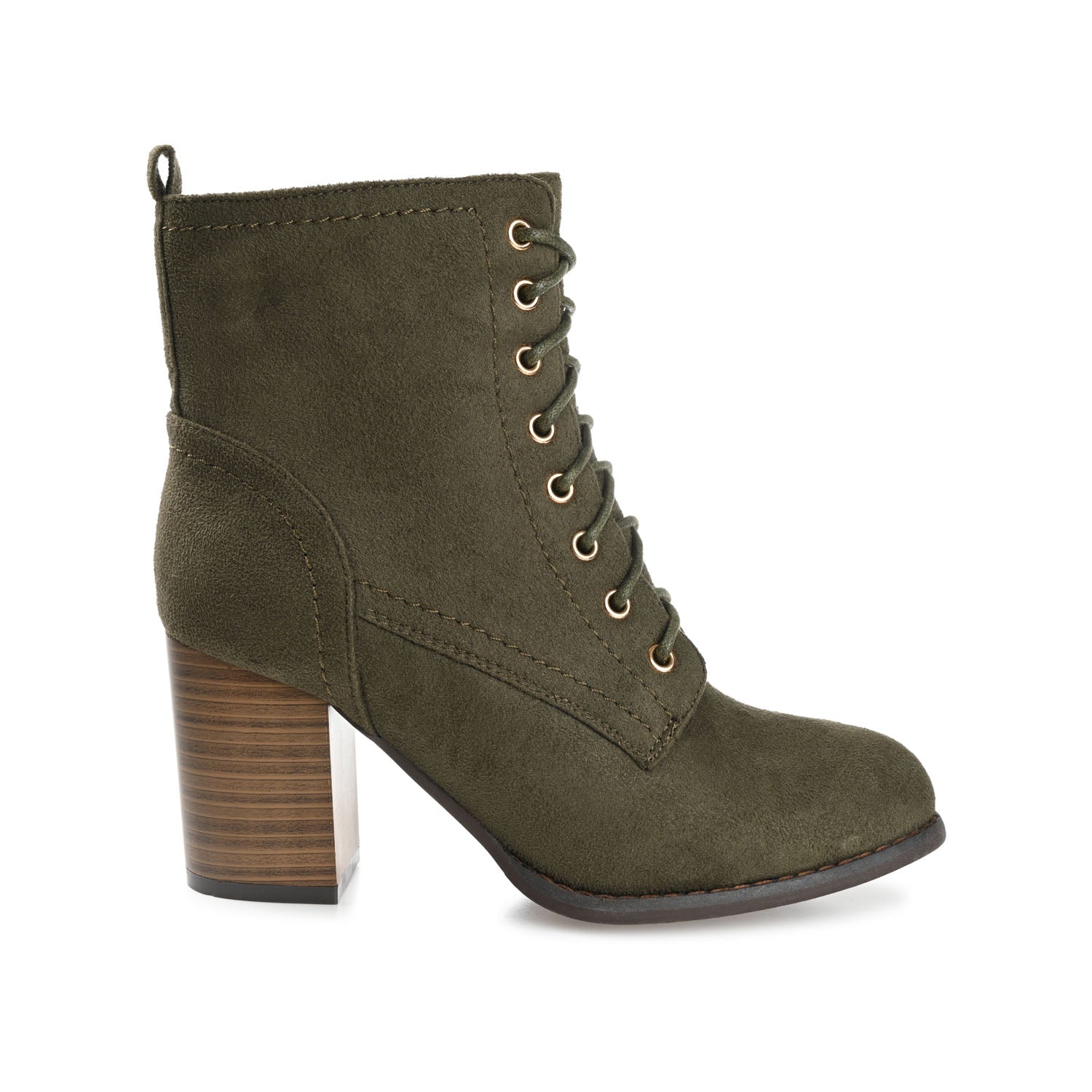 BAYLOR LACE-UP BOOTIES IN FAUX SUEDE - Olive Faux Suede