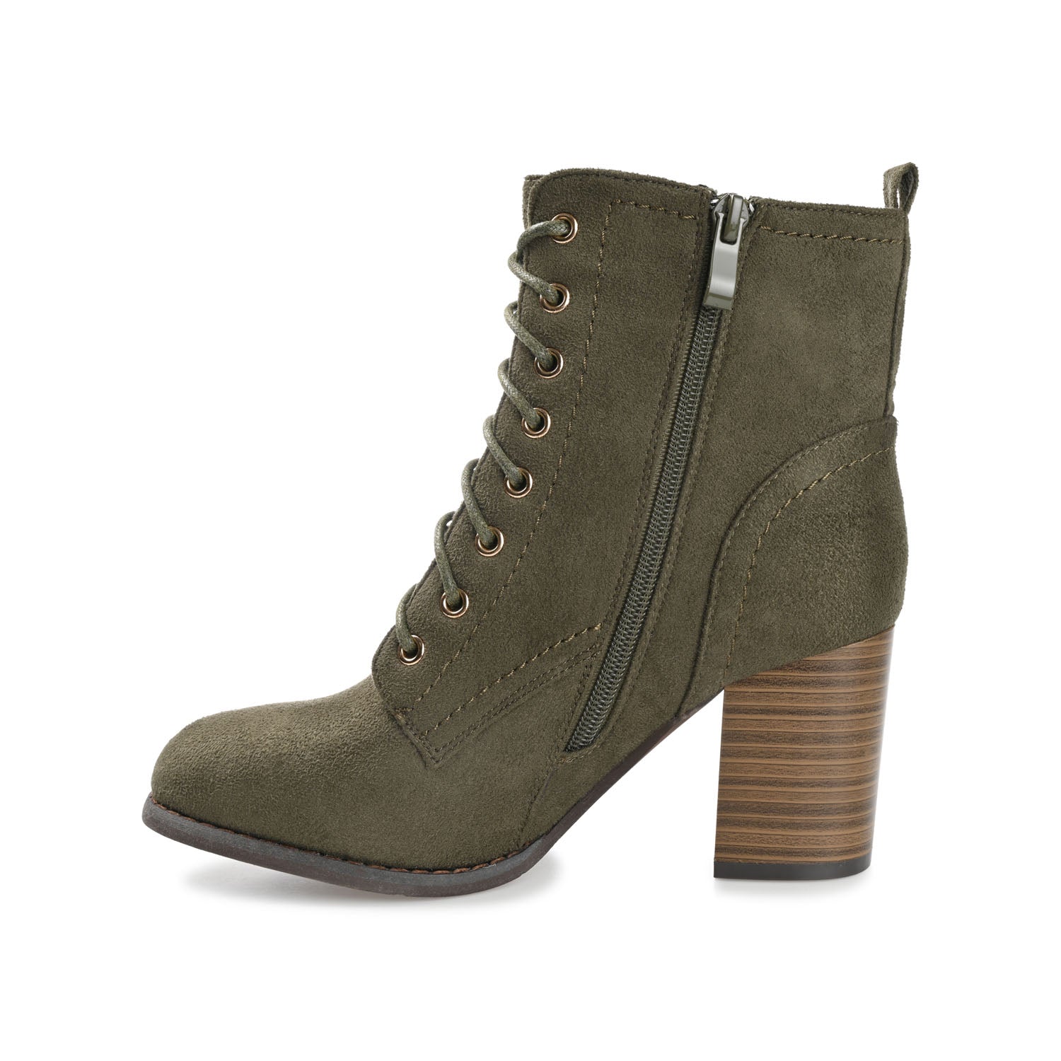 BAYLOR LACE-UP BOOTIES IN FAUX SUEDE - Olive Faux Suede