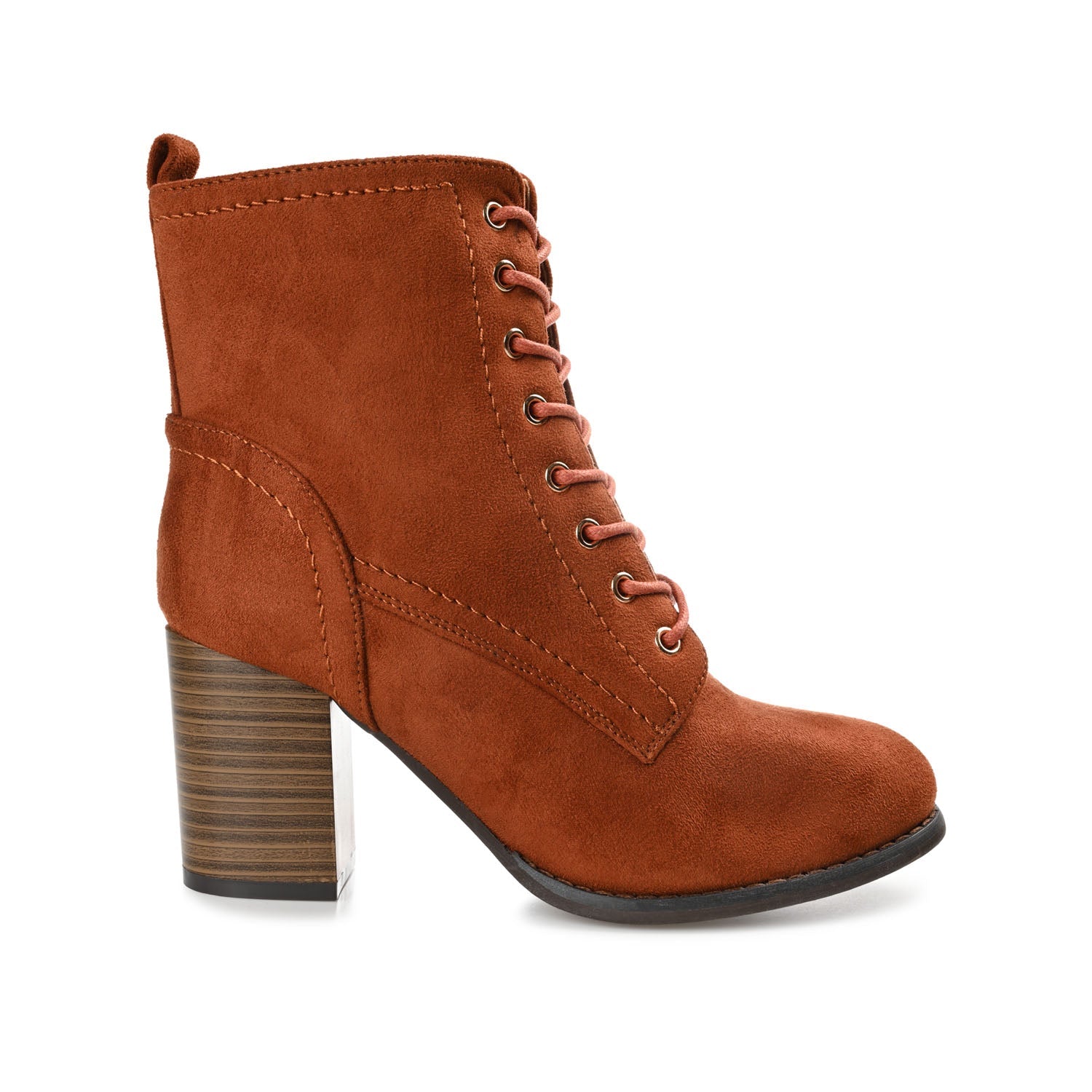 BAYLOR LACE-UP BOOTIES IN WIDE - Rust Faux Suede