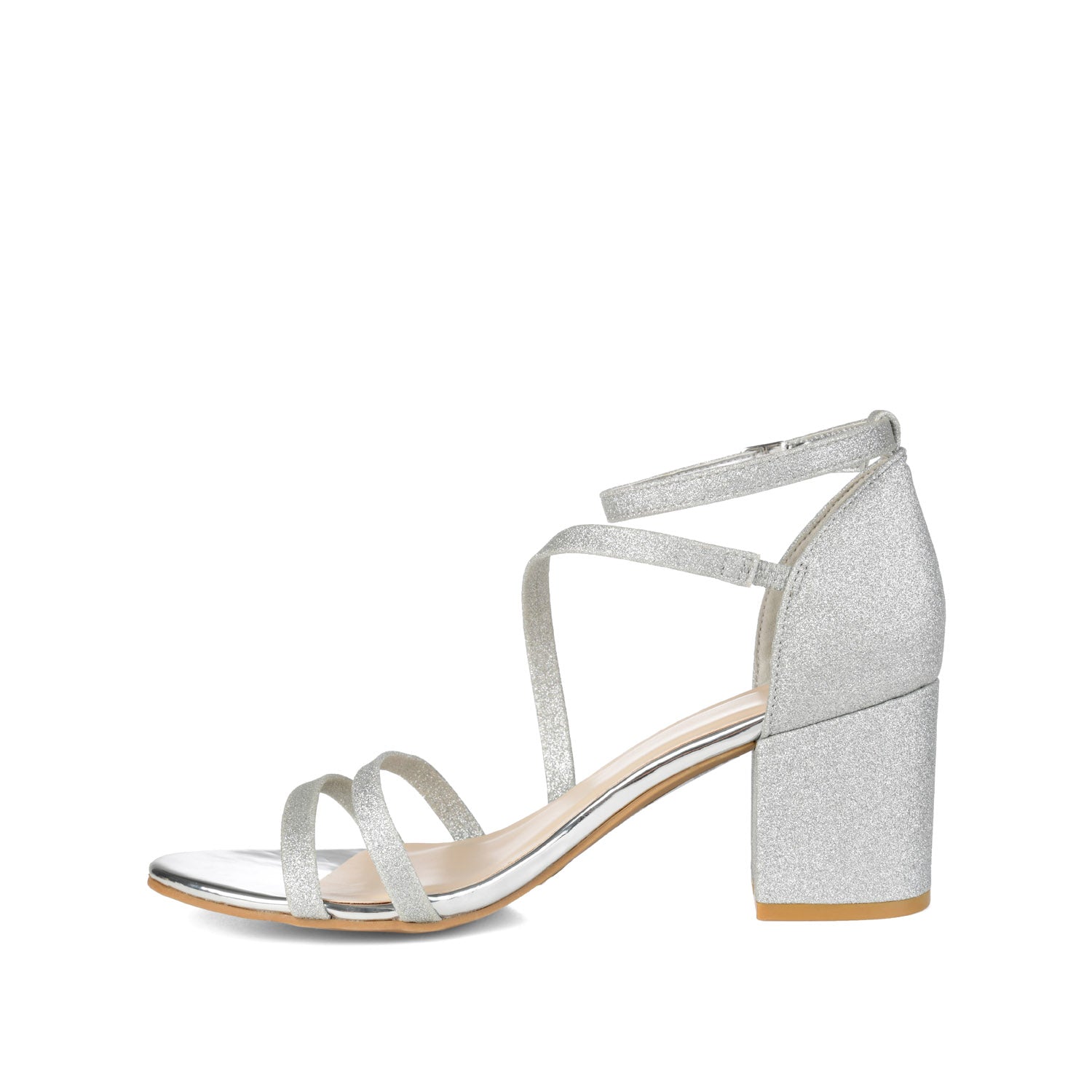BELLA GLITTERED STRAPPY HEELS IN WIDE - Silver Glitter