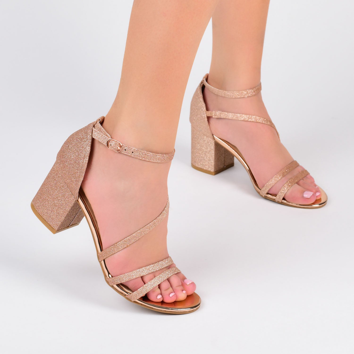 BELLA GLITTERED STRAPPY HEELS IN WIDE