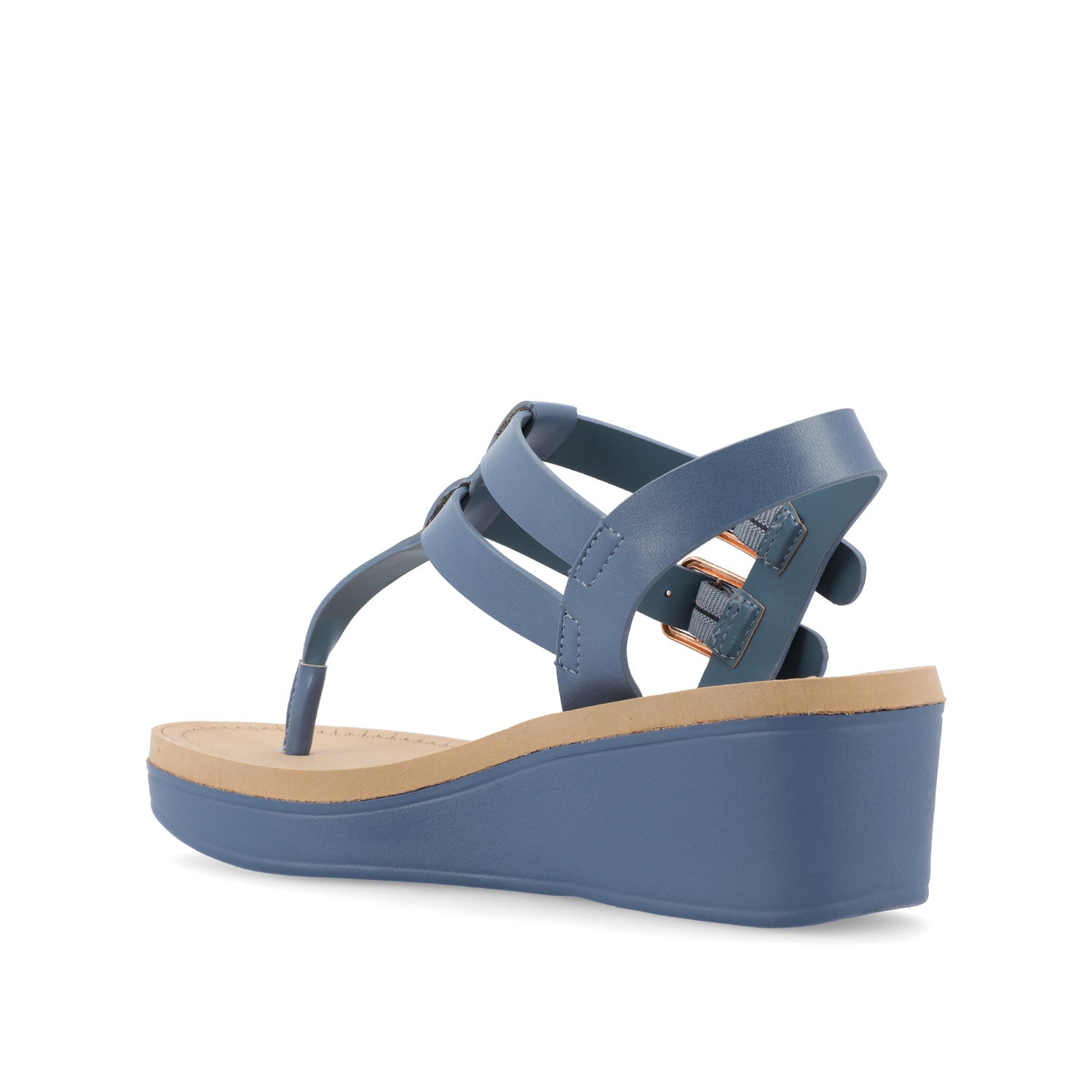 BIANCA WEDGE HEELED SANDALS IN VEGAN LEATHER - Blue PU