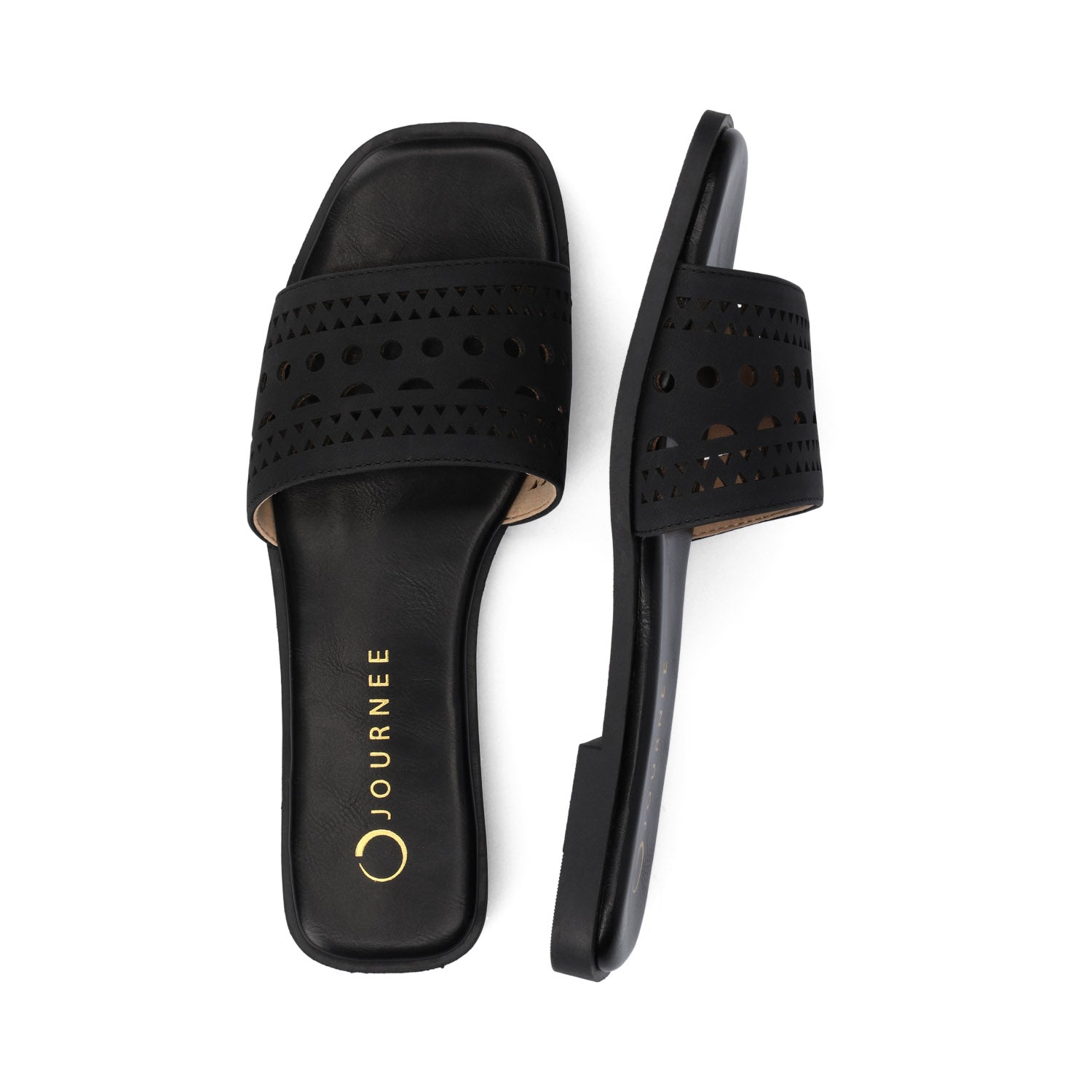 BRODIE SLIDE SANDALS IN VEGAN LEATHER - Black PU