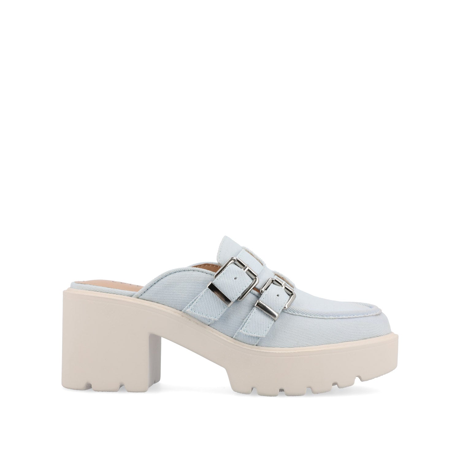 BRYDIE BLOCK HEEL LOAFERS IN VEGAN LEATHER - Light Denim