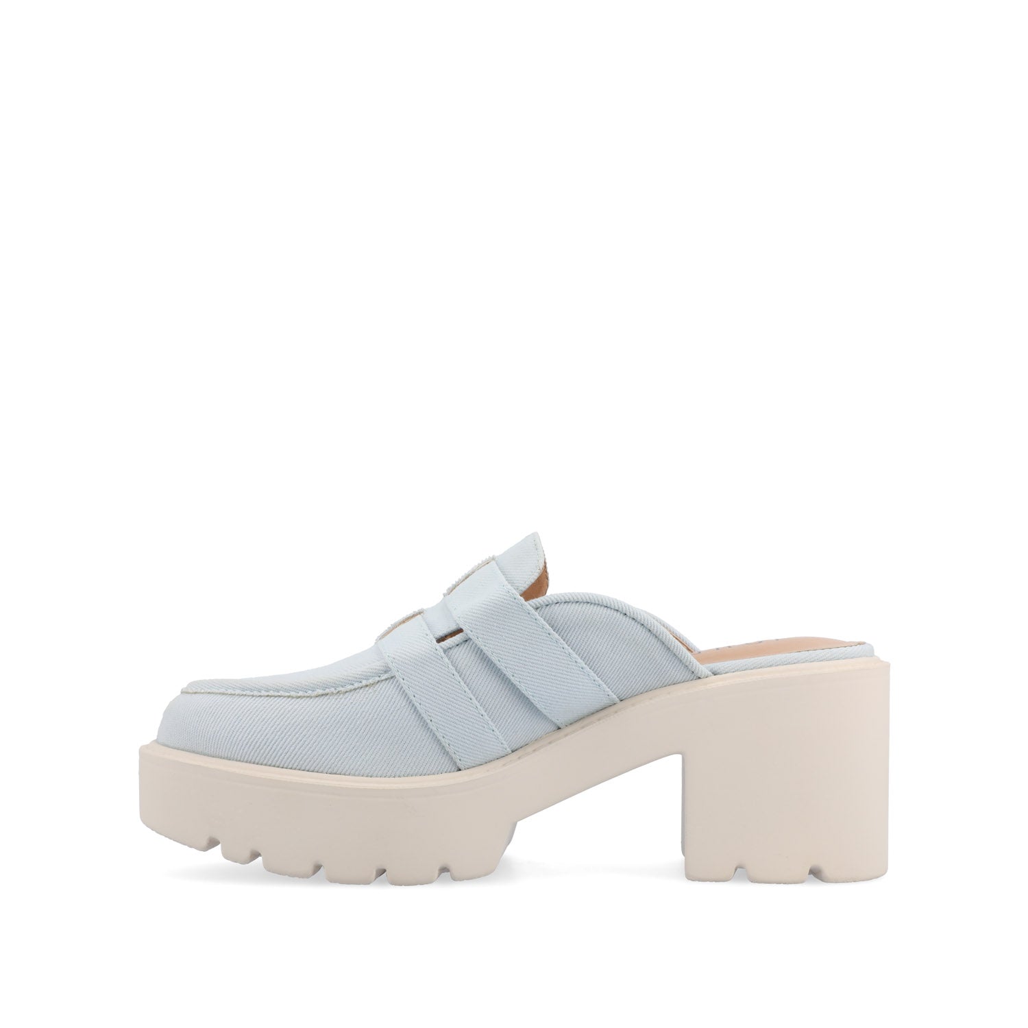 BRYDIE BLOCK HEEL LOAFERS IN VEGAN LEATHER - Light Denim