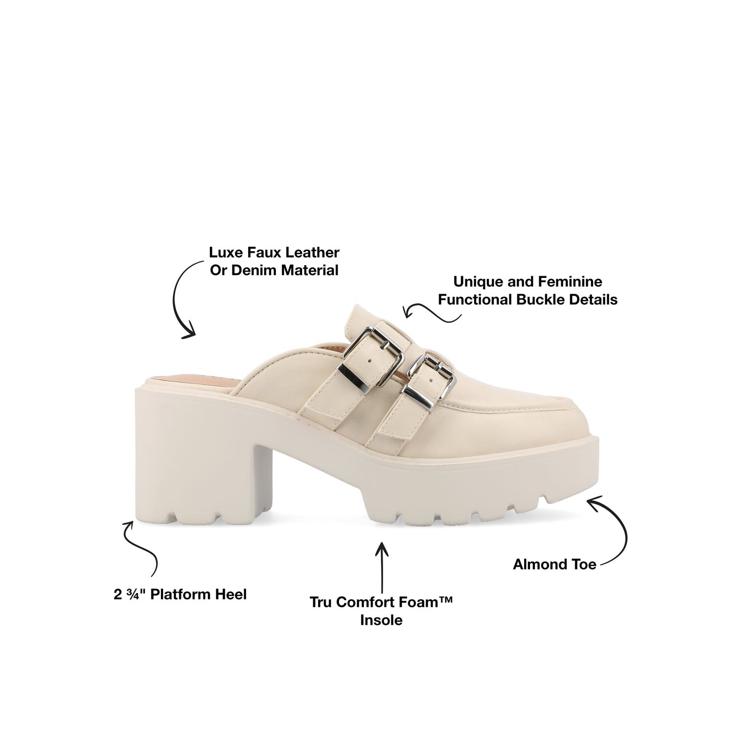 BRYDIE BLOCK HEEL LOAFERS IN VEGAN LEATHER - Off White