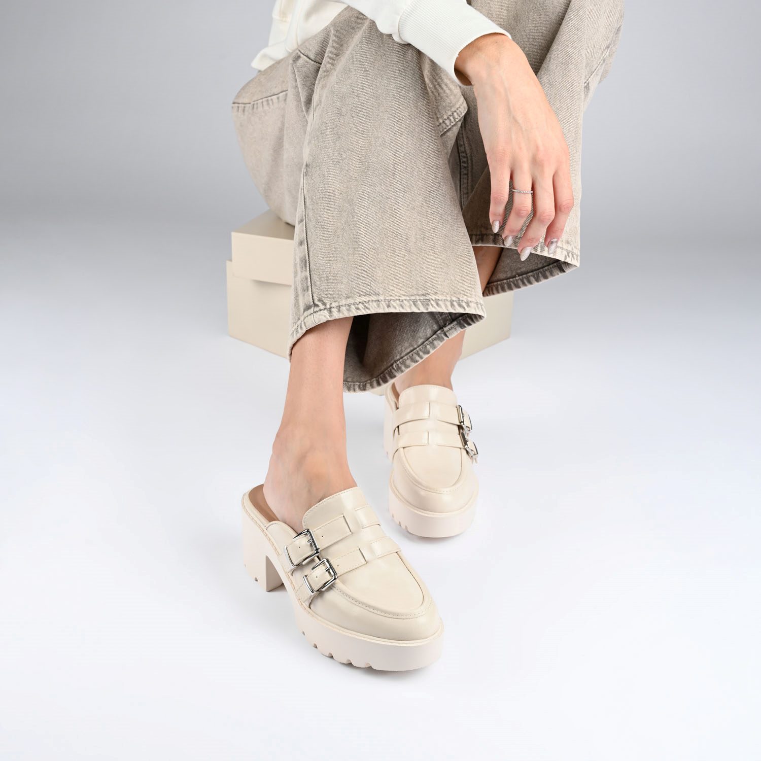 BRYDIE BLOCK HEEL LOAFERS IN VEGAN LEATHER