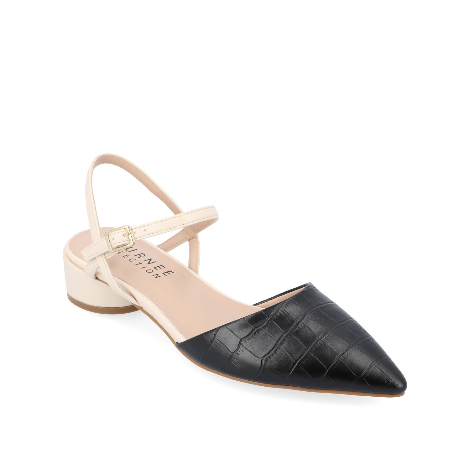 BRYNN LOW BLOCK HEELED FLATS IN VEGAN LEATHER