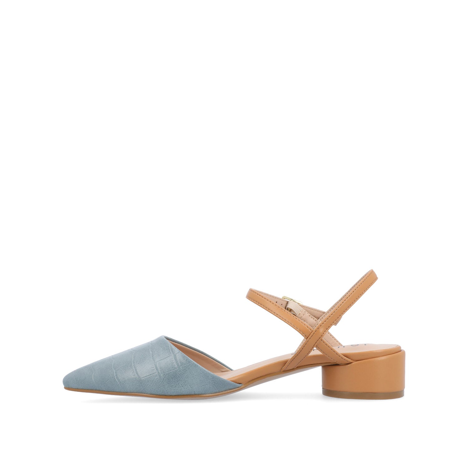 BRYNN LOW BLOCK HEELED FLATS IN VEGAN LEATHER - Blue