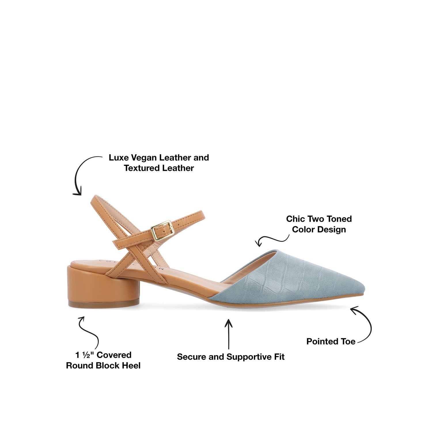 BRYNN LOW BLOCK HEELED FLATS IN VEGAN LEATHER