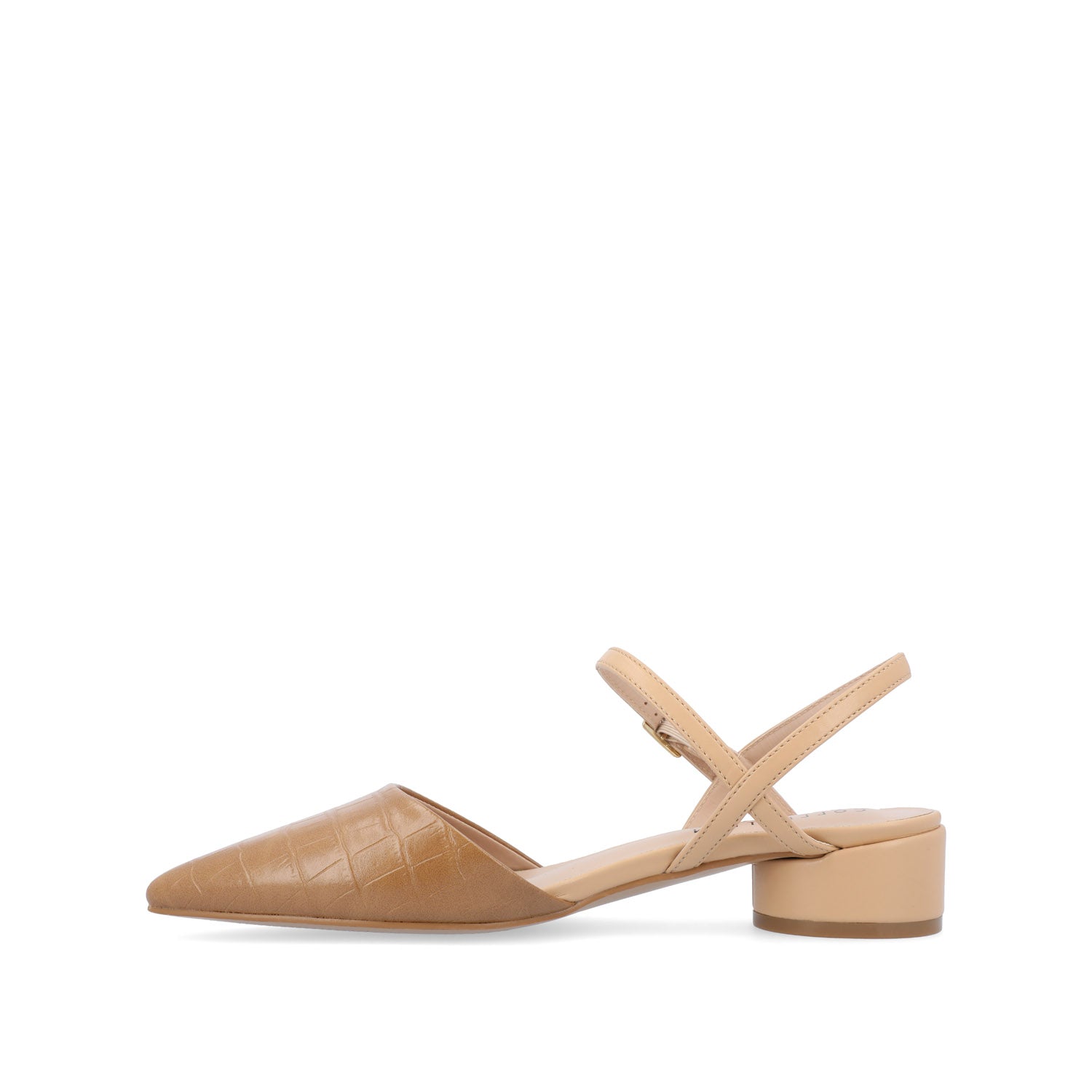 BRYNN LOW BLOCK HEELED FLATS IN VEGAN LEATHER - Tan