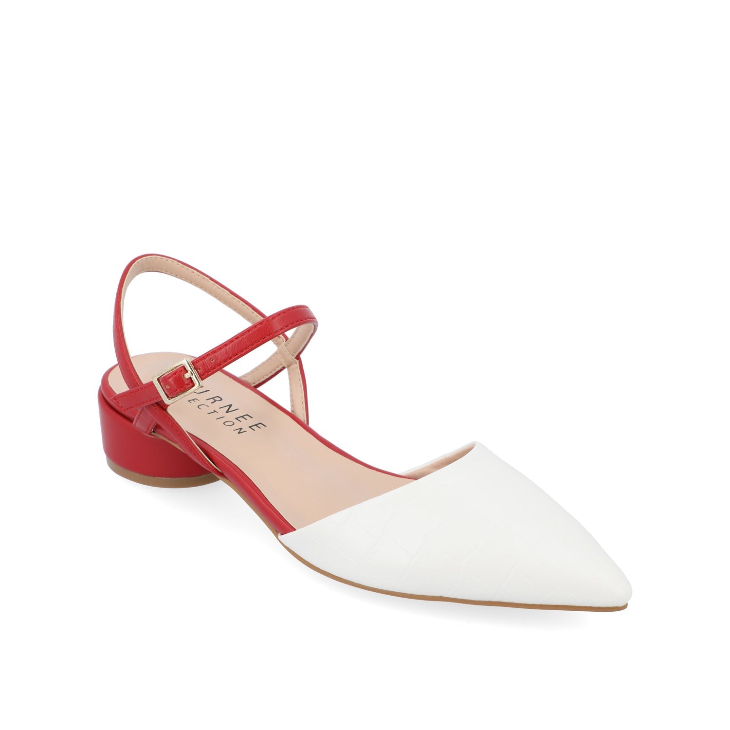 BRYNN LOW BLOCK HEELED FLATS IN VEGAN LEATHER - White