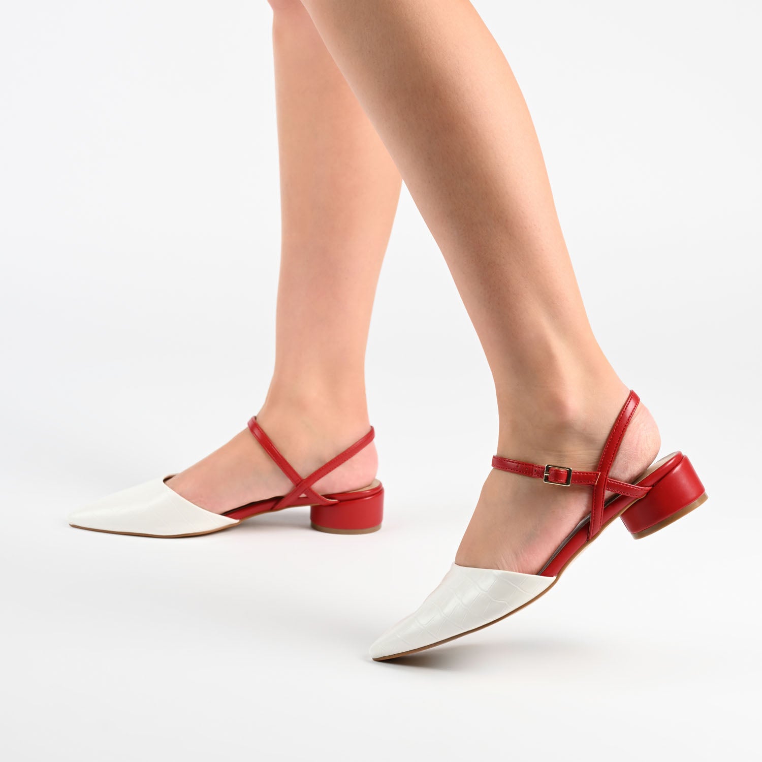 BRYNN LOW BLOCK HEELED FLATS IN VEGAN LEATHER