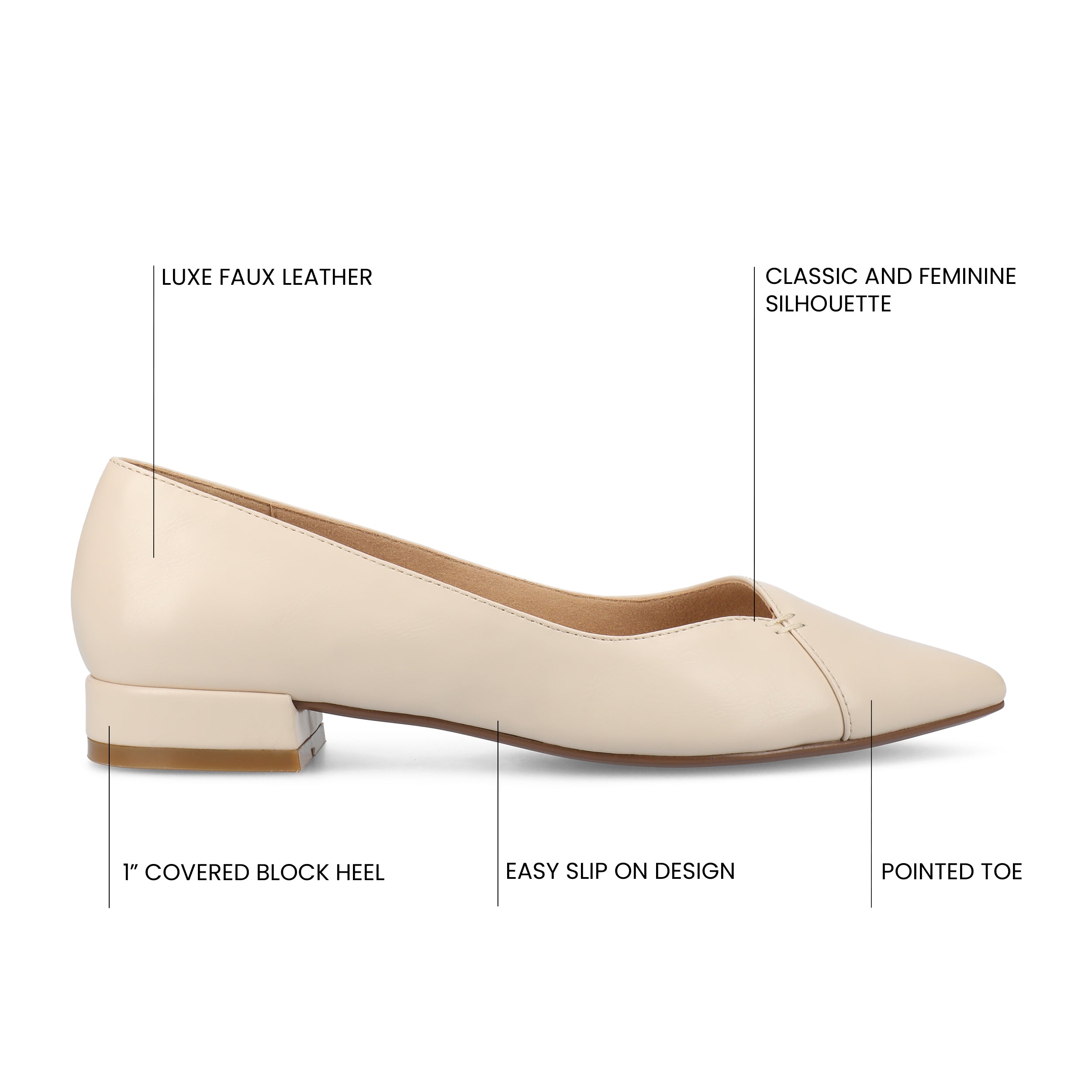 CARMIN SLIP ON DRESS FLATS - Bone PU