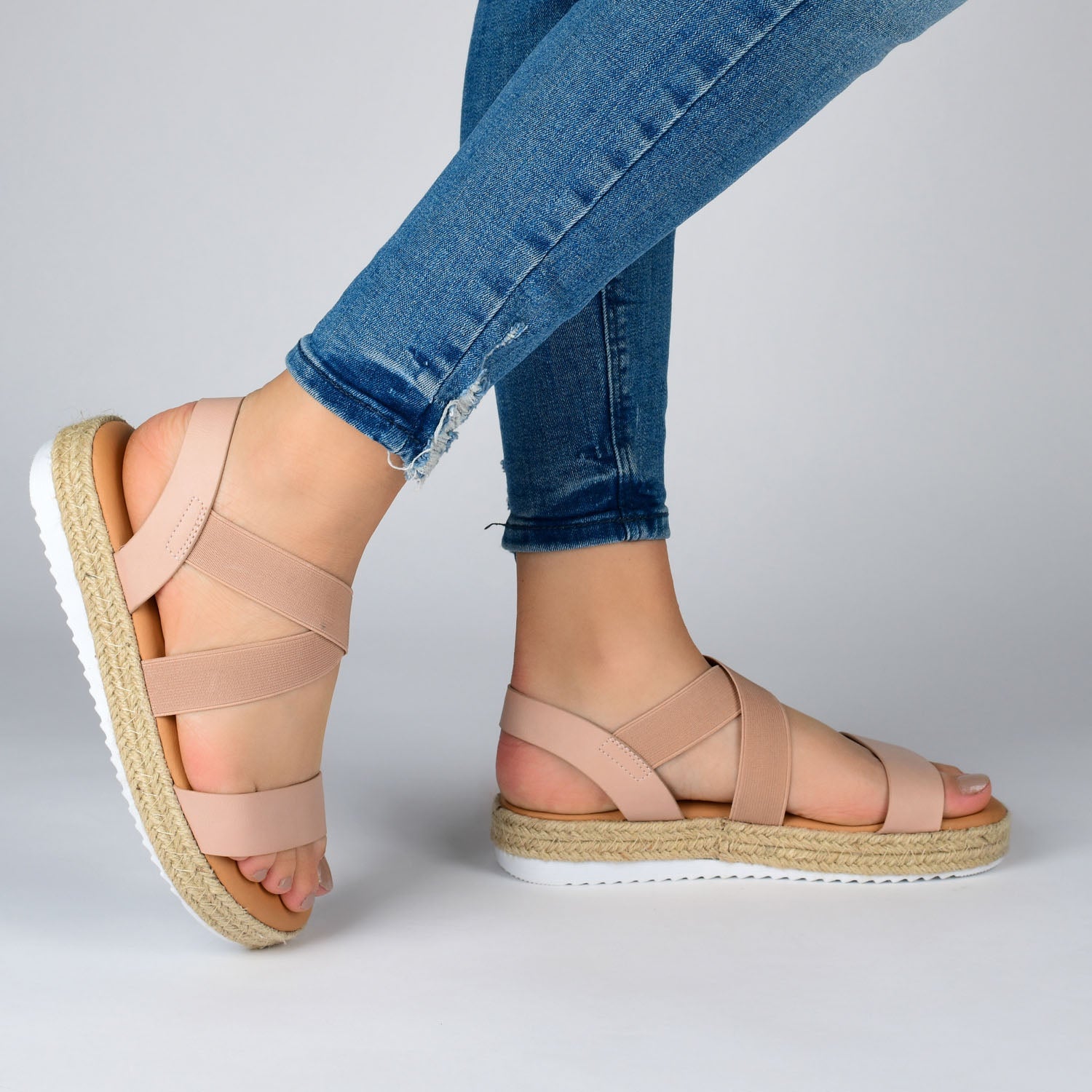 CAROLINE ESPADRILLE PLATFORM SANDALS - Blush