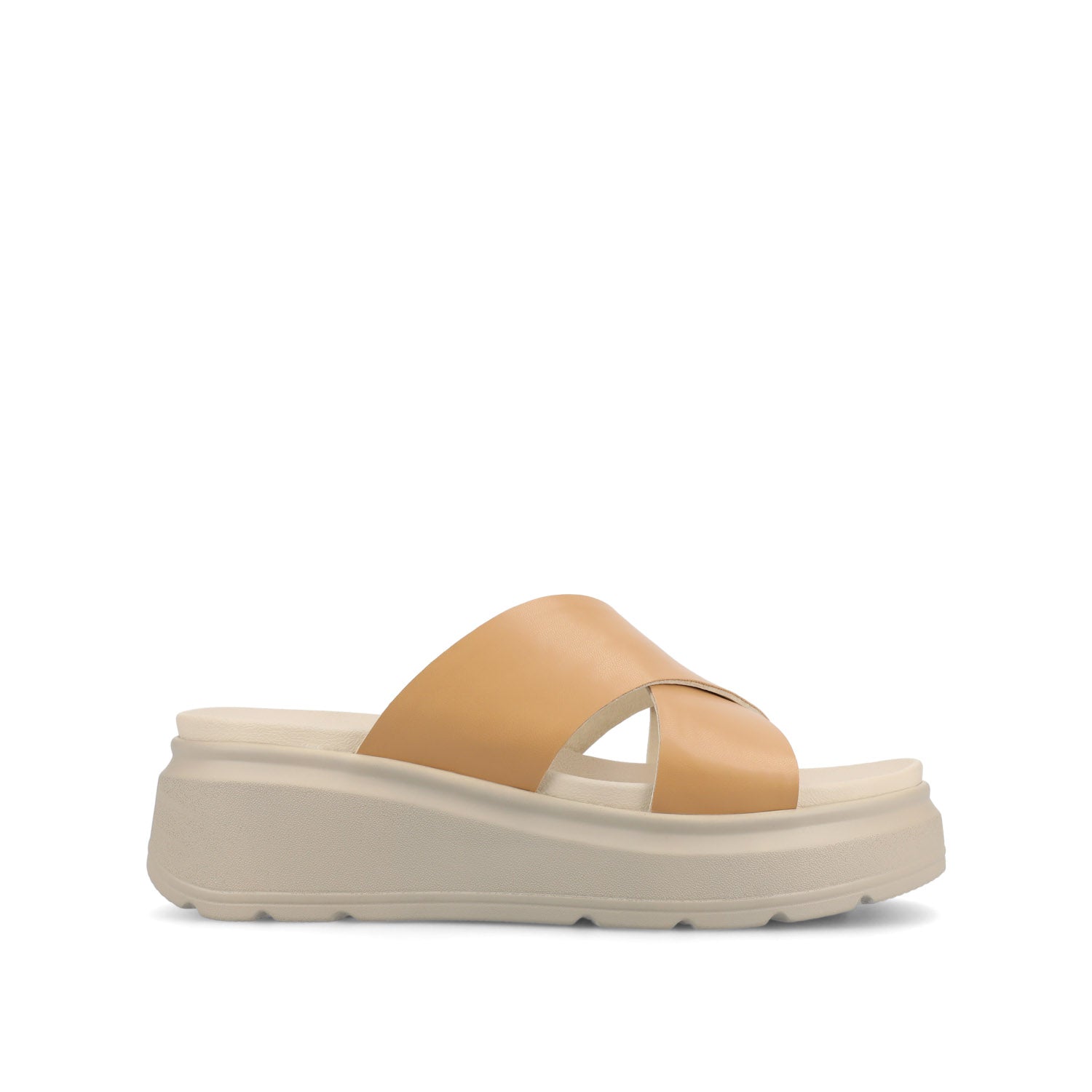 CATHIE CRISSCROSS SLIP ON WEDGE SANDALS - Tan