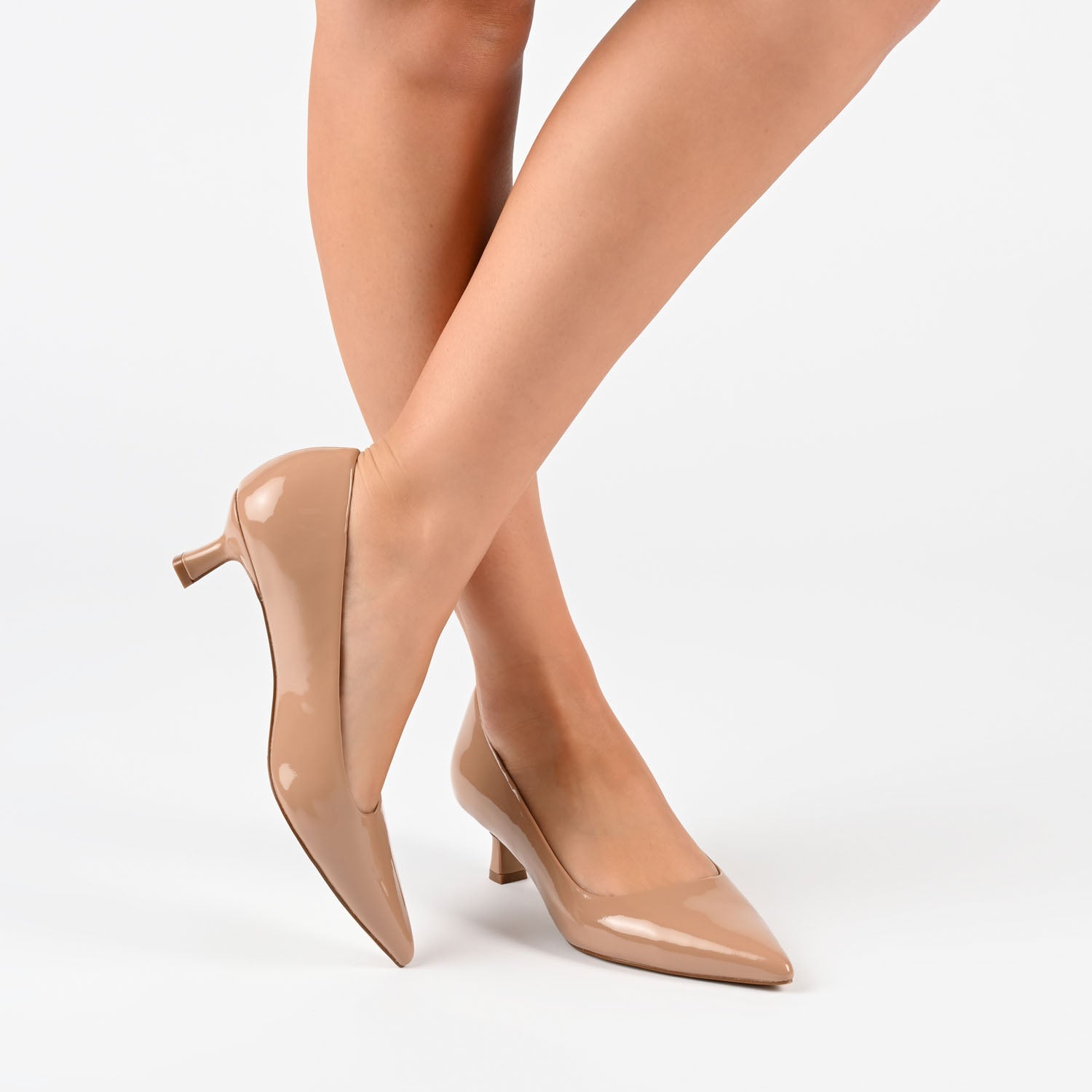 CELICA POINTED TOE KITTEN HEELS IN WIDE - Nude Patent