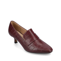 CELINA KITTEN LOAFER HEELS IN CROCO STATEMENT - Oxblood Nubuck